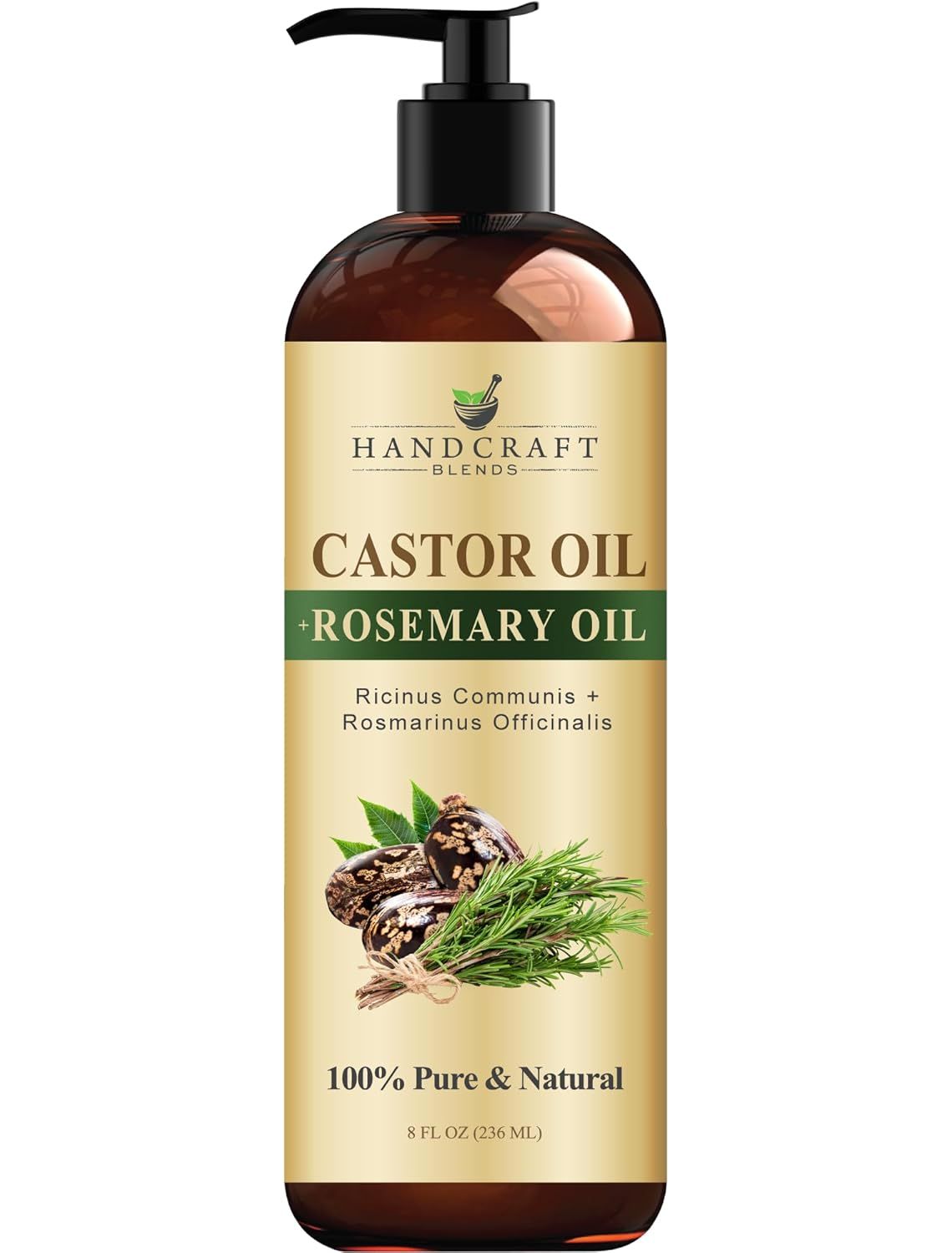 Displays the castor oil and rosemary oil product clearly on a white background to help shoppers identify the product and its natural formulation.