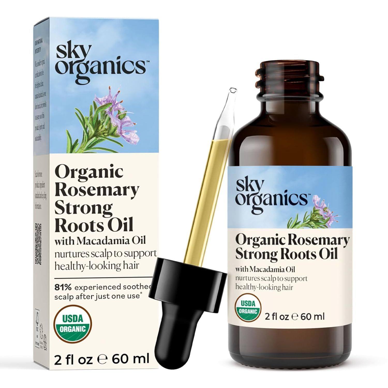 Shows the complete product presentation including the branded box and amber bottle with dropper applicator to communicate professionalism, brand identity, and what the customer will receive.