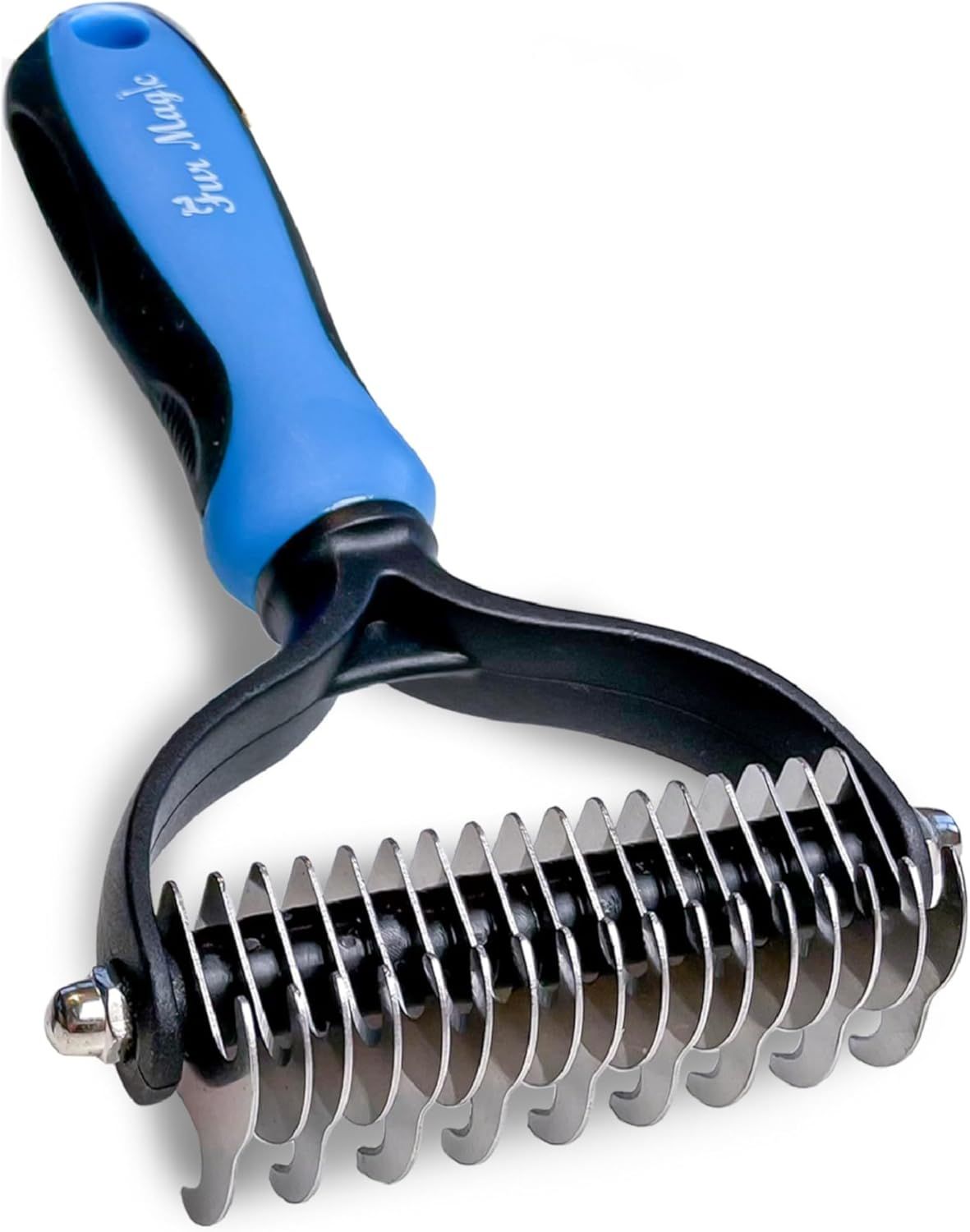 Shows the pet grooming rake tool clearly on a white background to help shoppers identify the product and its design features.