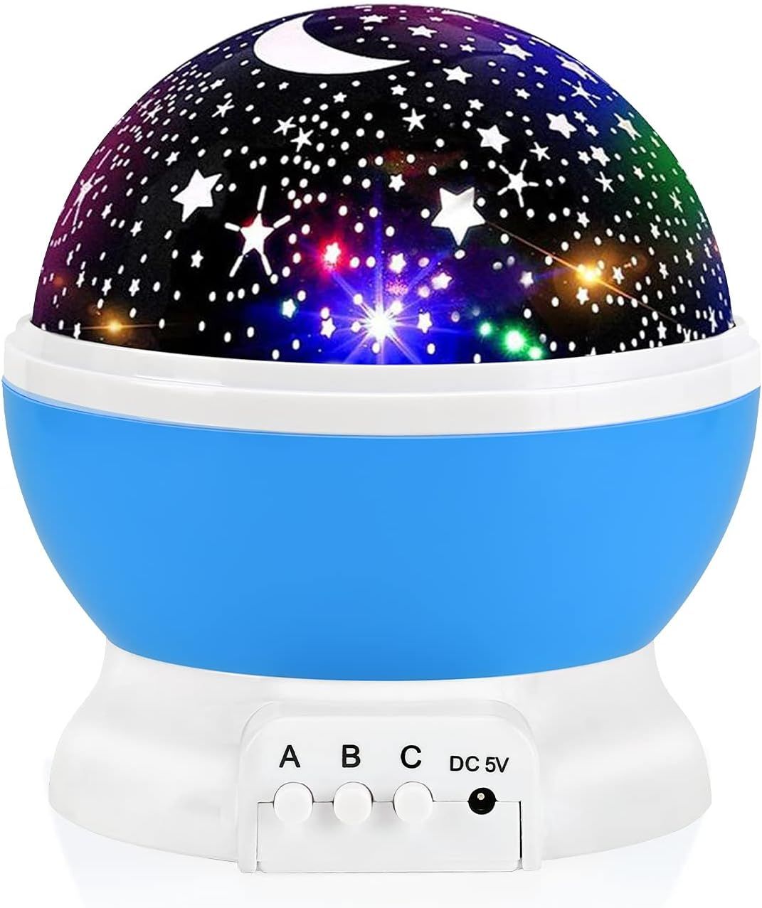 Shows the core product clearly on a white background to help shoppers identify the star projector night light with its illuminated dome and control buttons.