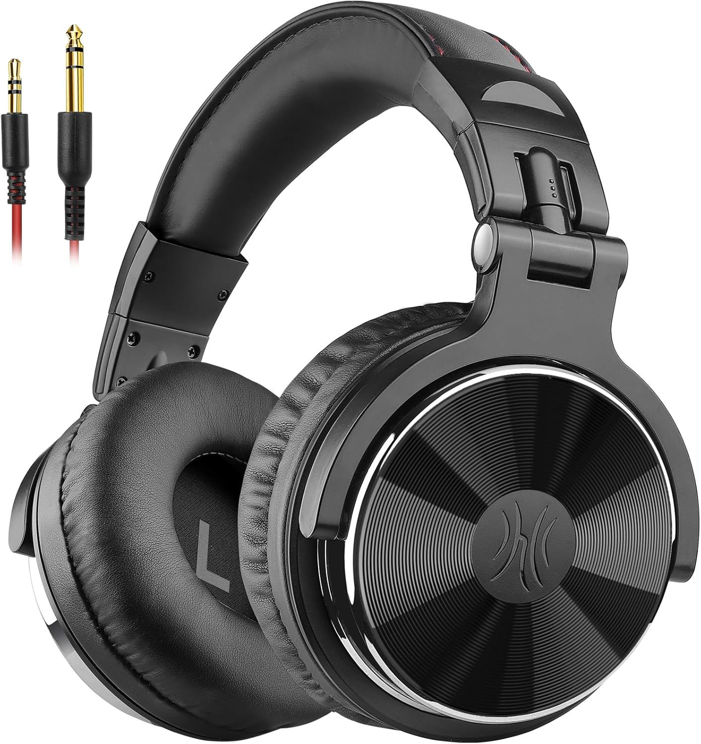 Shows the buyer exactly what is included in the purchase: the headphones and two audio cable adapters for different connectivity options.