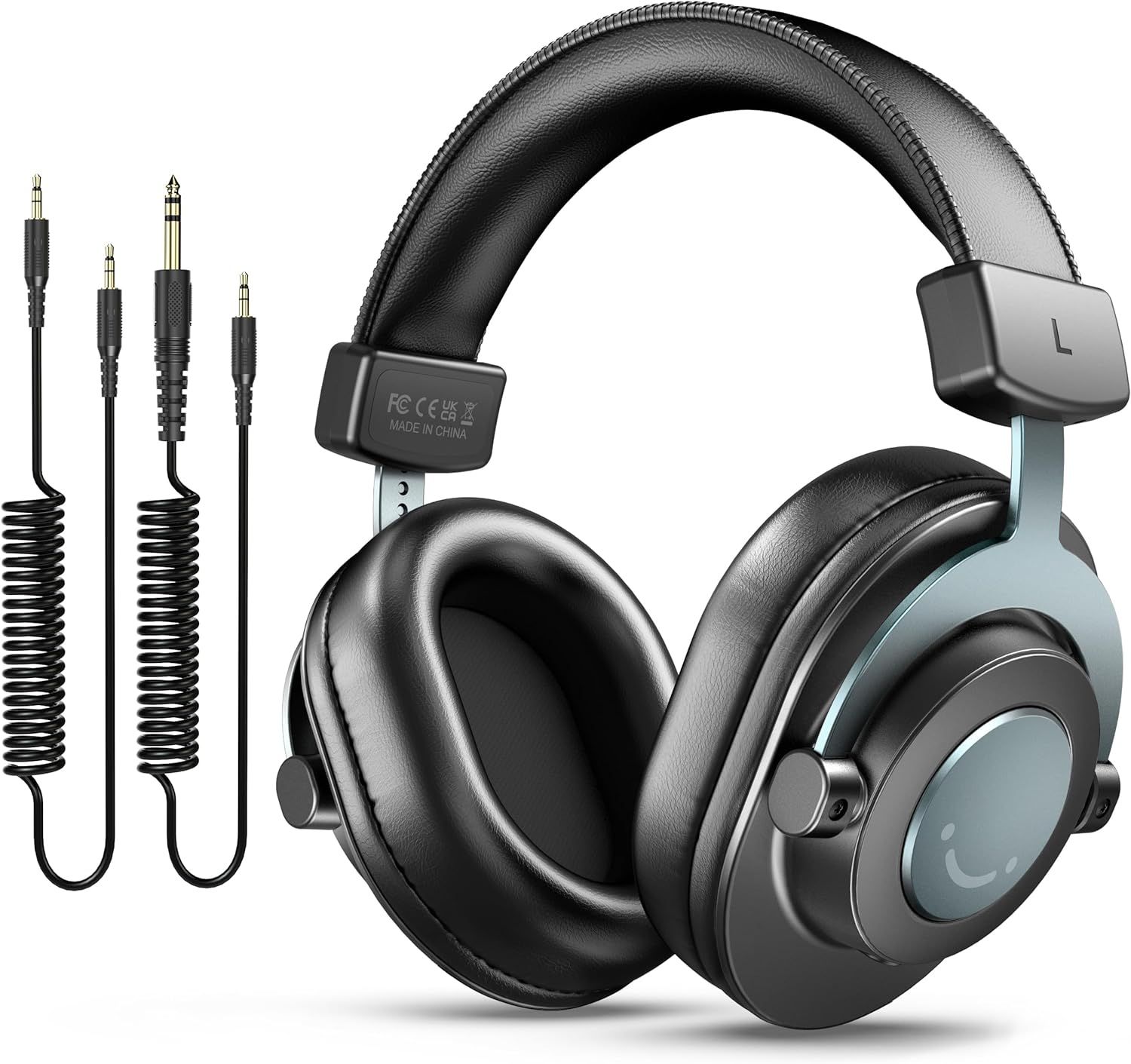 Shows the shopper exactly what is included in the purchase: the headphones and multiple audio cable adapters for different connectivity options.