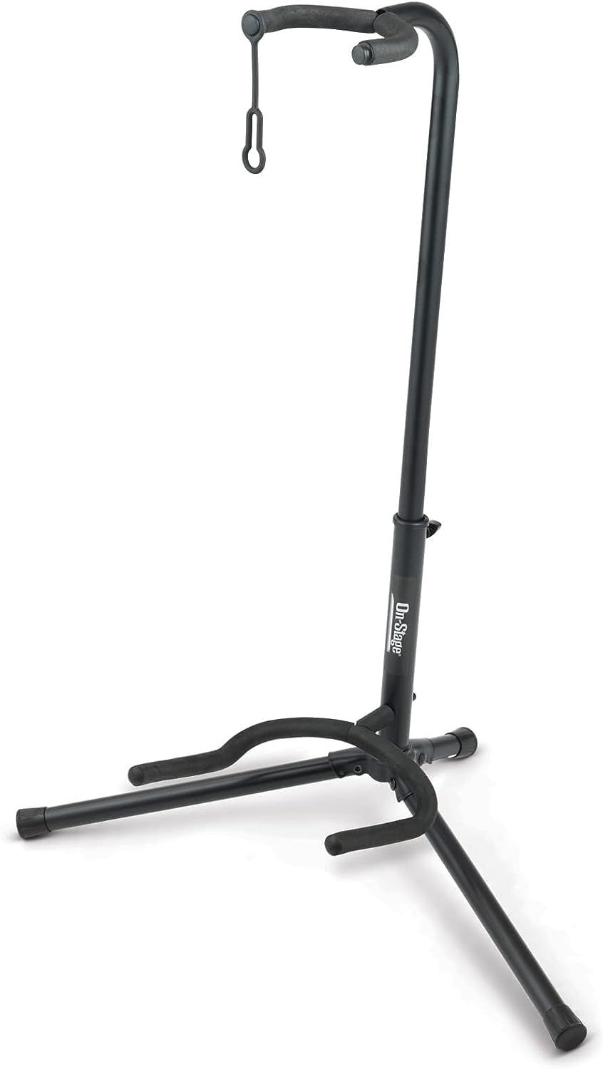 Displays the core product clearly on a white background to help shoppers quickly identify the guitar stand being sold.