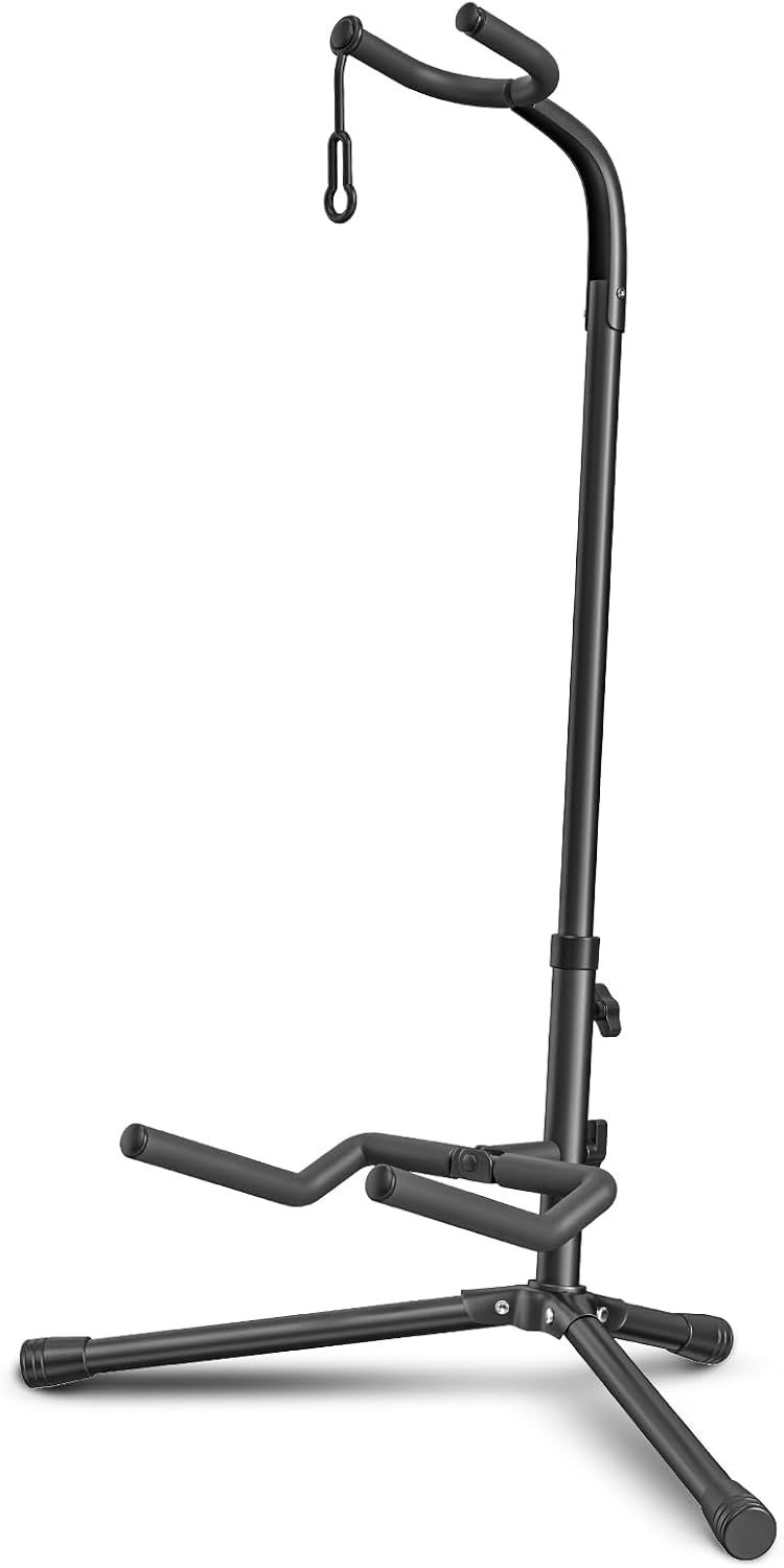 Displays the complete guitar stand clearly against a white background to help shoppers identify the product and understand its structure and design.