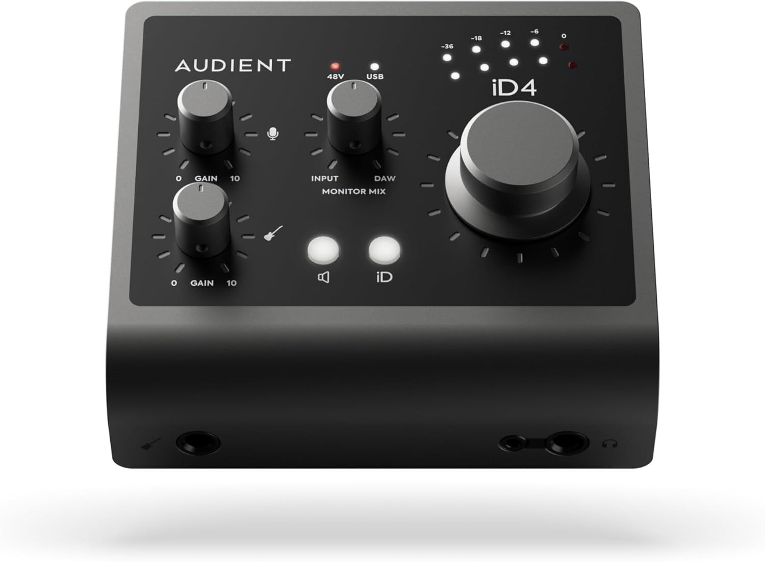 Displays the Audient iD4 audio interface clearly on a white background to help shoppers identify the core product and its professional design.