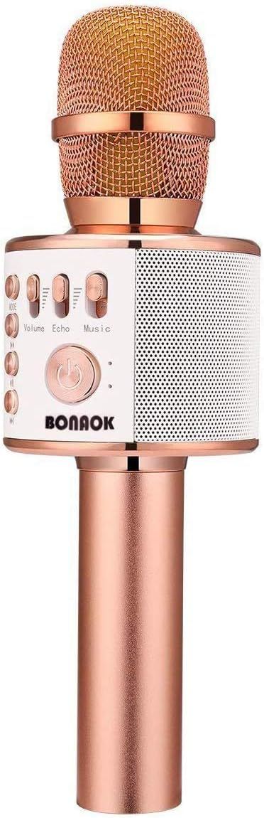 Displays the core product clearly on a white background to help shoppers quickly identify the wireless karaoke microphone with built-in speaker and controls.