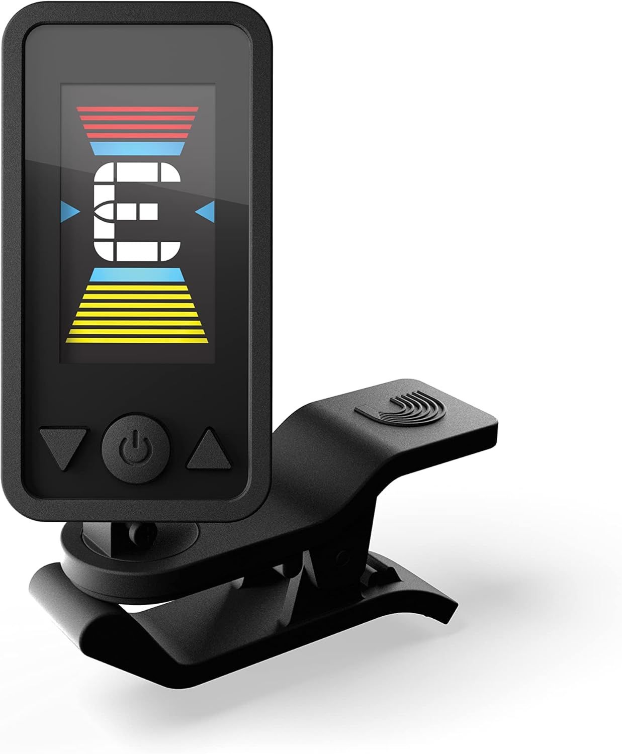 Shows the core product clearly against a white background to help shoppers quickly identify the clip-on guitar tuner with its display and clamp mechanism.