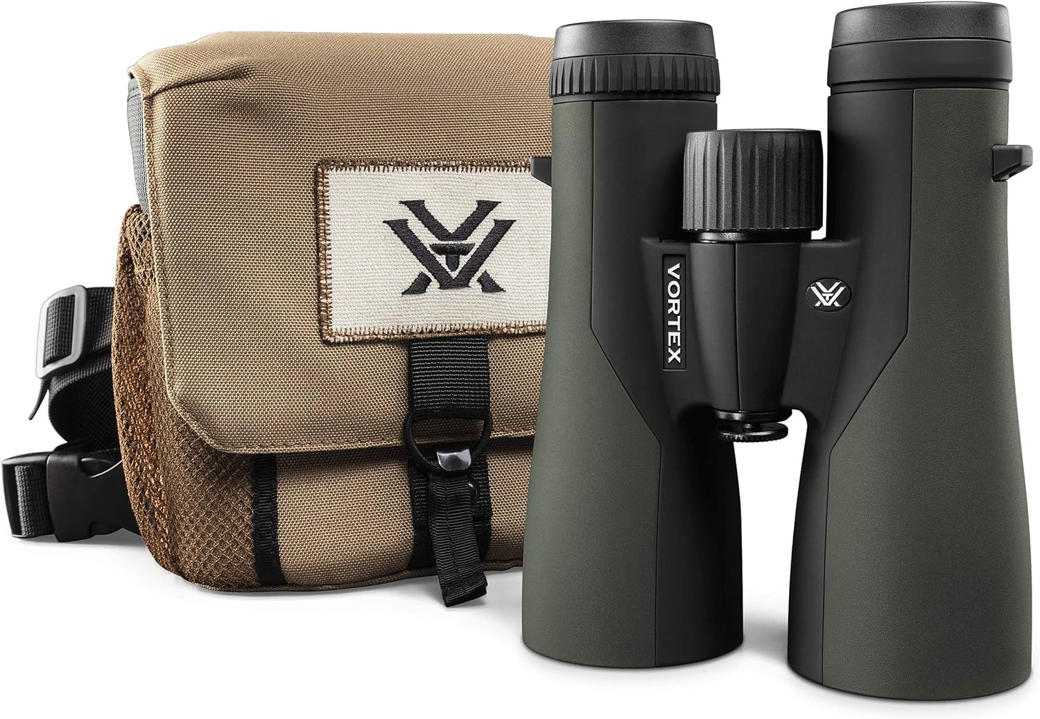 Shows the core product, a pair of Vortex binoculars, along with the included carrying case to communicate what the buyer receives. Demonstrates that the purchase includes a protective carrying case…