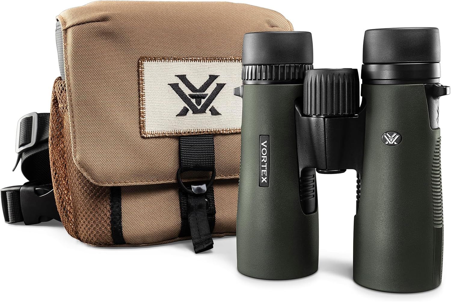 Shows the core binoculars product along with its included carrying case to communicate the complete package the buyer will receive. Demonstrates that the binoculars come with a protective carrying…