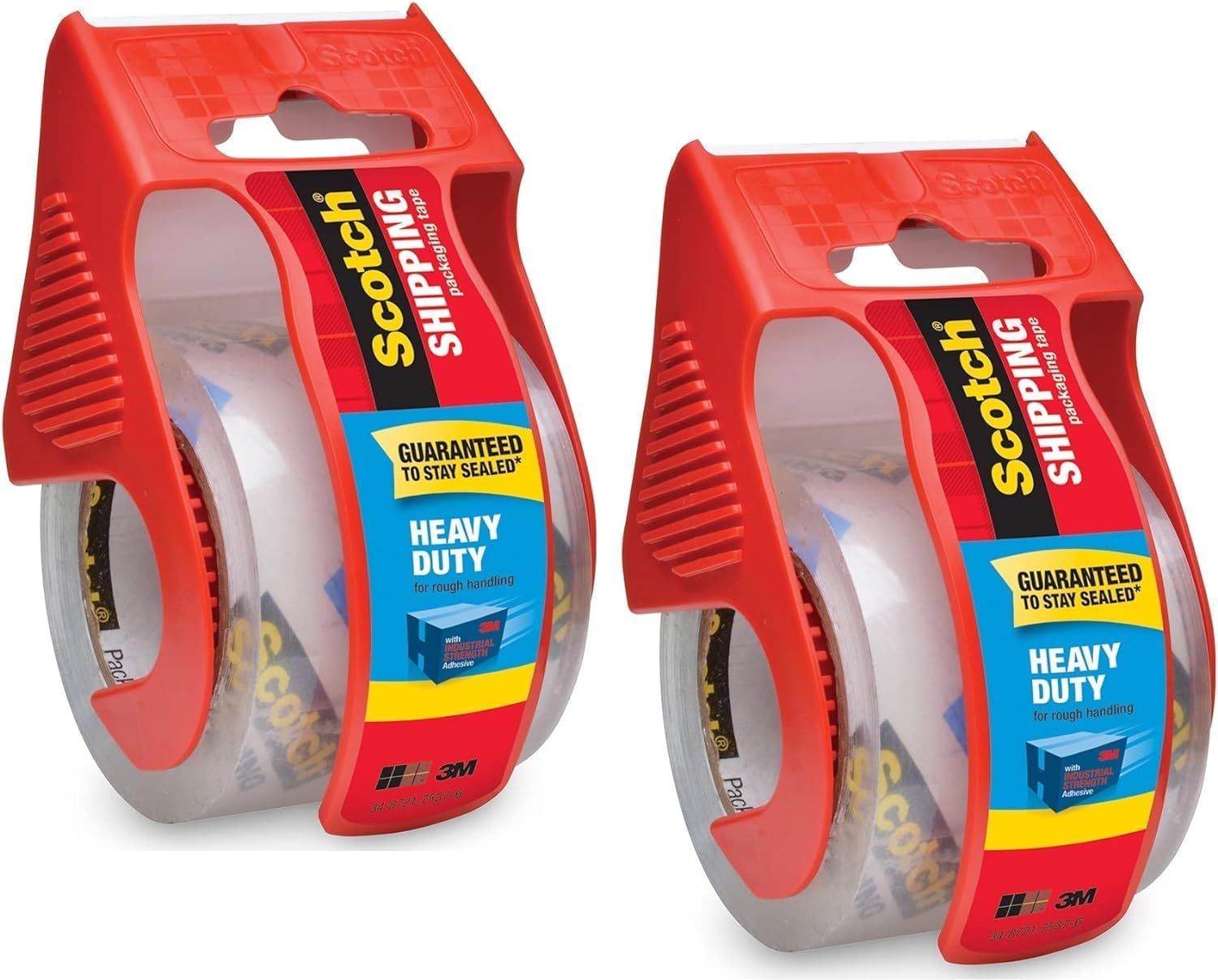 Shows the core product clearly - two Scotch Heavy Duty shipping tape dispensers with visible packaging and branding, allowing shoppers to see exactly what they will receive. Displays the physical…