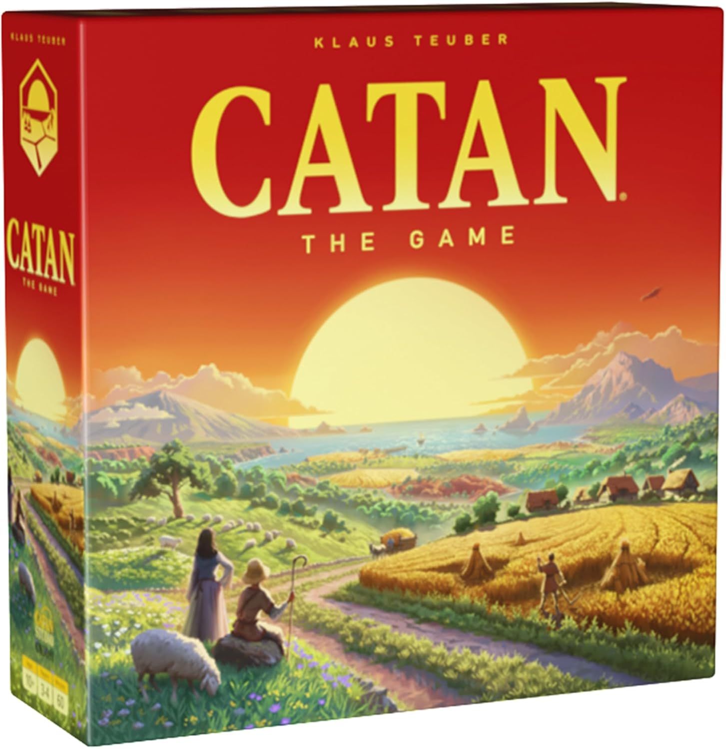 Displays the retail packaging of the Catan board game, showing the iconic box art to help shoppers identify and recognize the product. Shows the physical retail packaging that the buyer will…