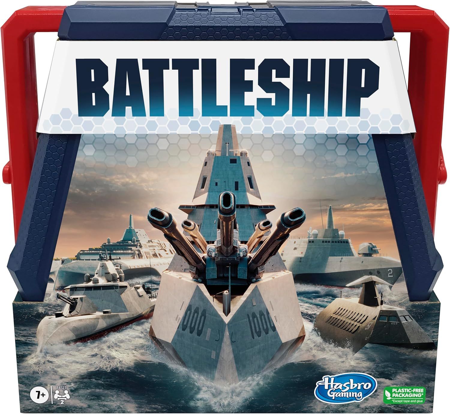 Shows the physical retail packaging the buyer will receive, featuring dramatic battleship artwork to communicate the game's theme and build excitement for the classic naval combat game.