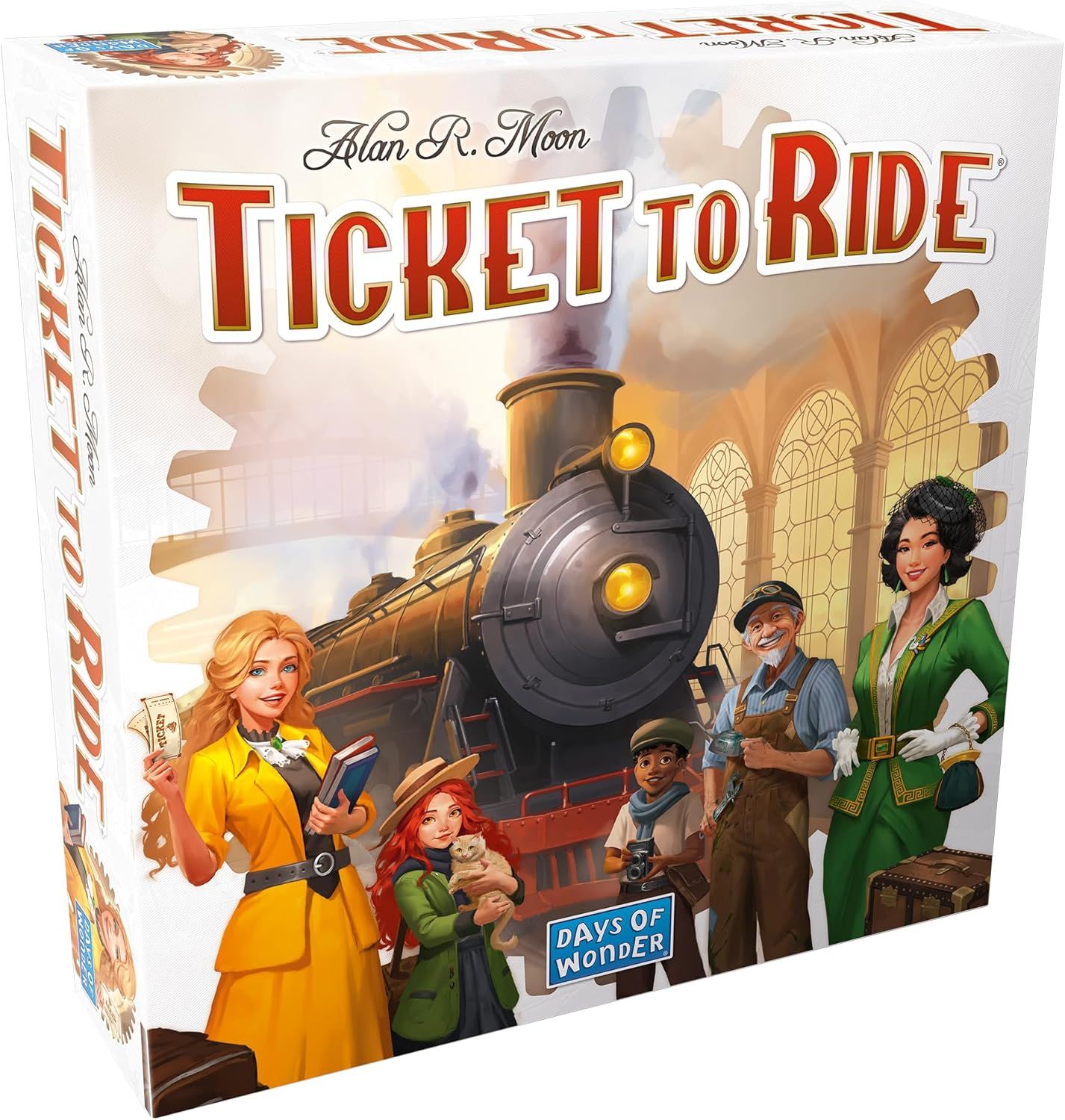 Shows the physical retail box the board game comes in, helping shoppers understand what they will receive and how the product is packaged for purchase or gifting. Displays the Ticket to Ride board…