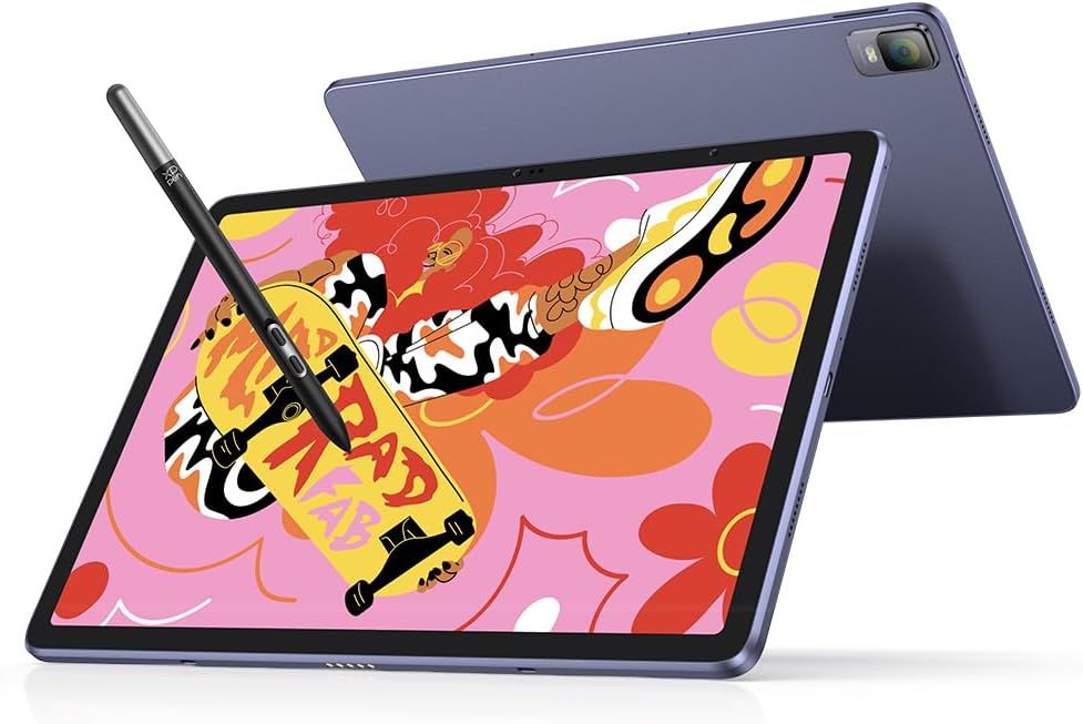 Shows the core product—a tablet with stylus—from both front and back angles to communicate its design, display quality, and included stylus accessory for creative work. Highlights that the stylus…
