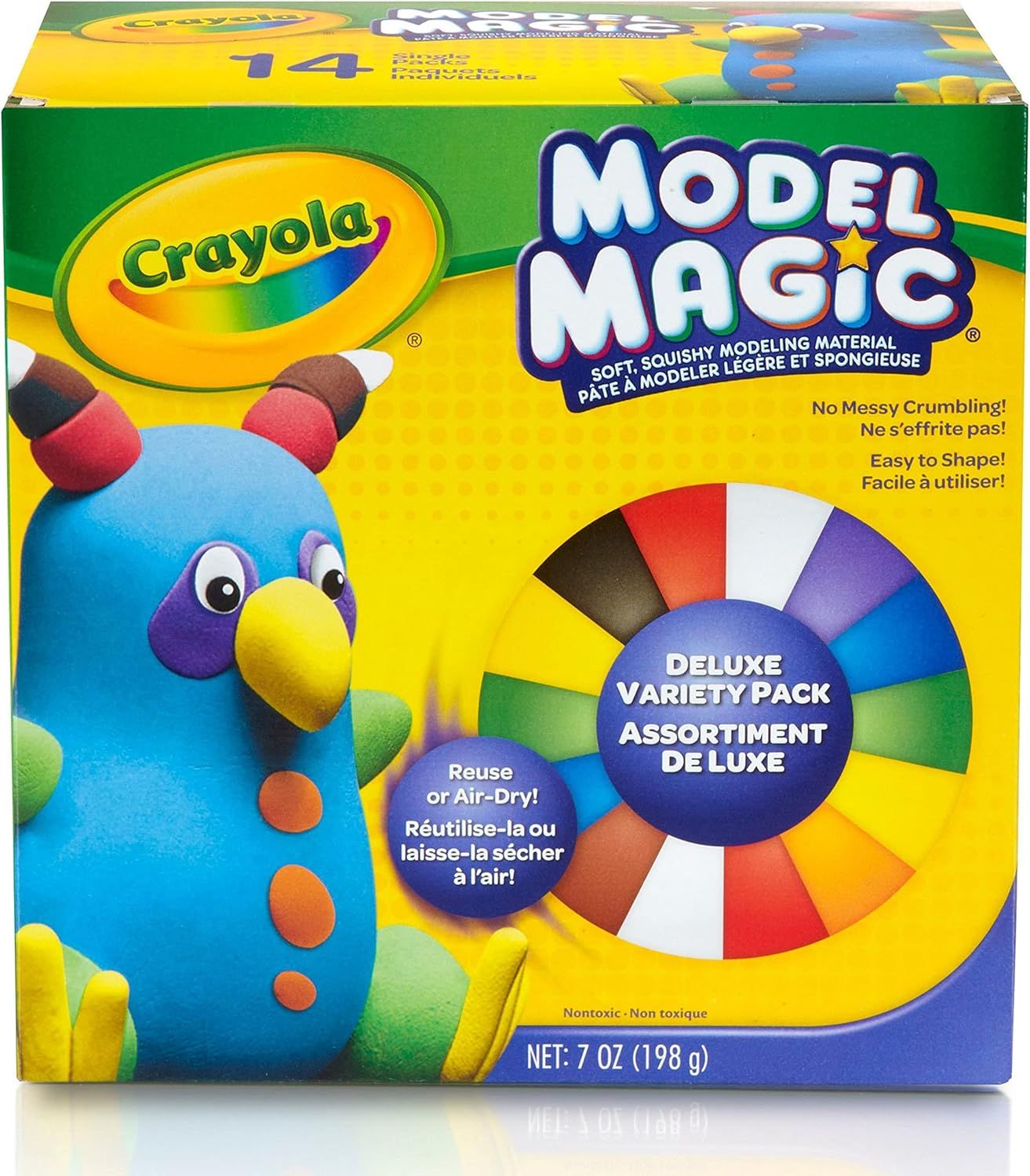 Shows the retail packaging to help shoppers identify the product on shelf and understand key features like no messy crumbling, easy to shape, and the deluxe variety pack contents. Demonstrates what…