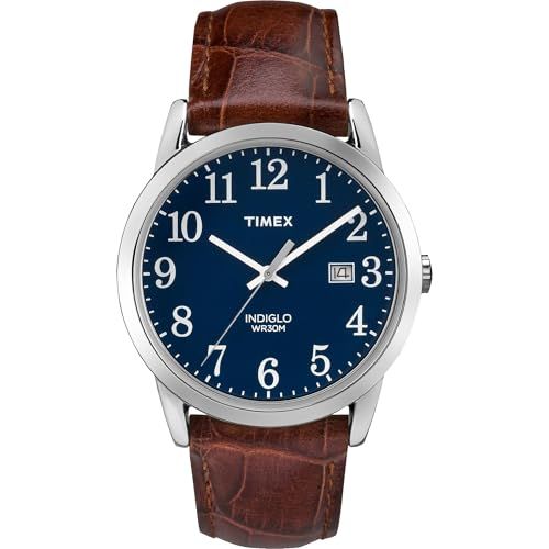 Displays the core product clearly on a white background to show the watch design, blue dial, leather strap, and overall appearance for purchase consideration.