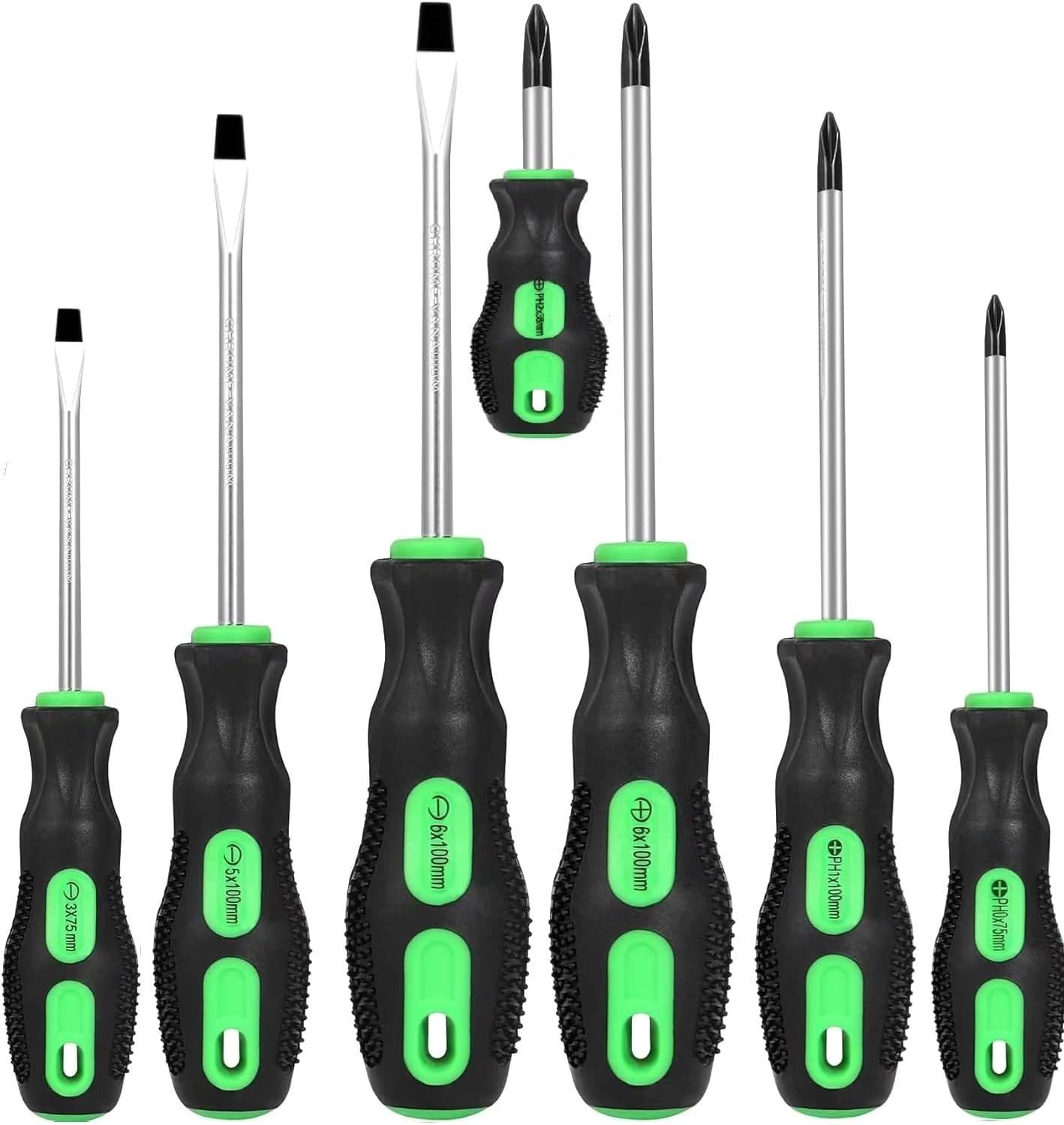 Displays the complete screwdriver set with various sizes and tip types to show shoppers the full range of tools included in the purchase. Shows the included screwdriver handle with integrated bit…