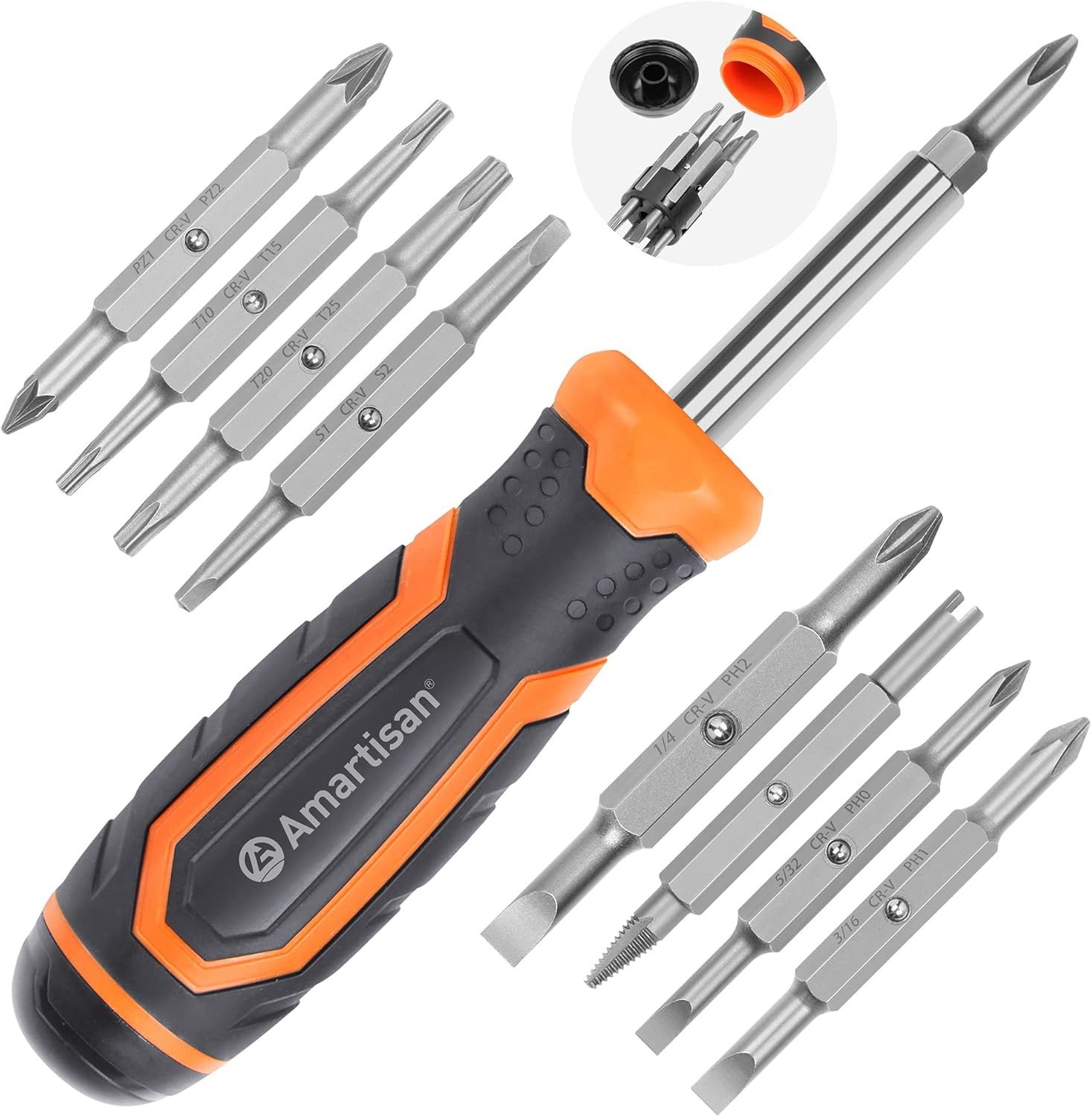 Shows the complete screwdriver tool kit with all included bits and accessories, allowing shoppers to see exactly what they will receive and understand the versatility of the multi-bit system.…