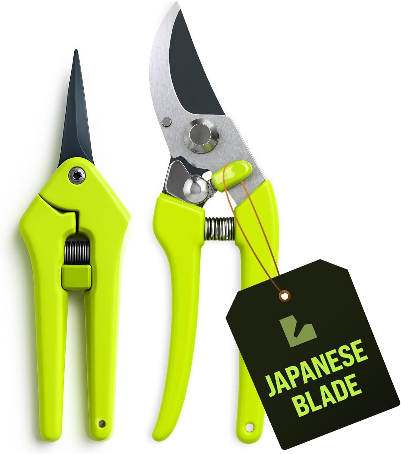 Displays the core sellable product—a set of two gardening shears with Japanese blades—clearly showing their design, color, and construction to help shoppers understand what they are purchasing.…