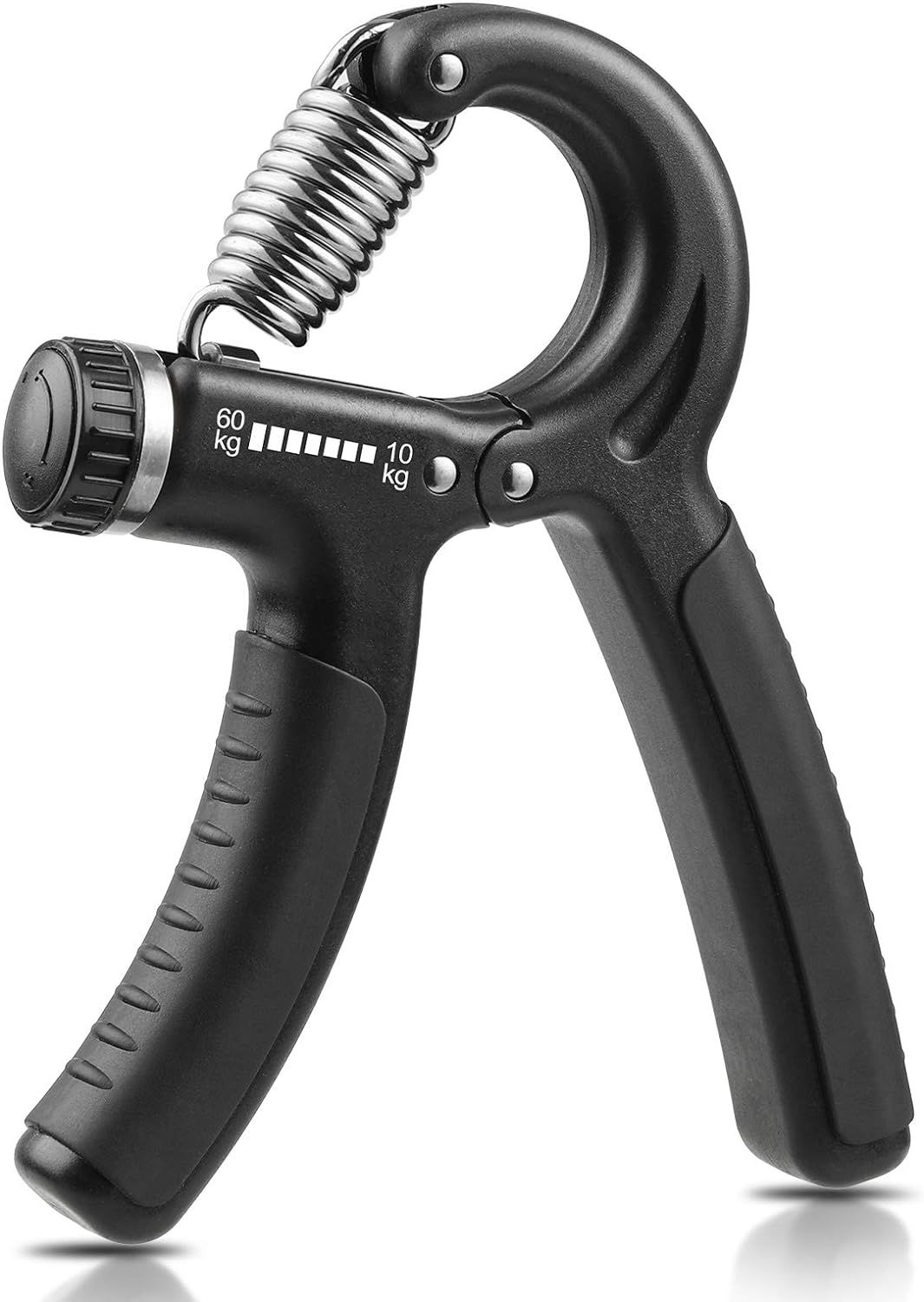 Displays the hand grip strengthener clearly on a white background to show its design, adjustable resistance dial (10-60kg), and ergonomic handles, helping shoppers understand the product's…