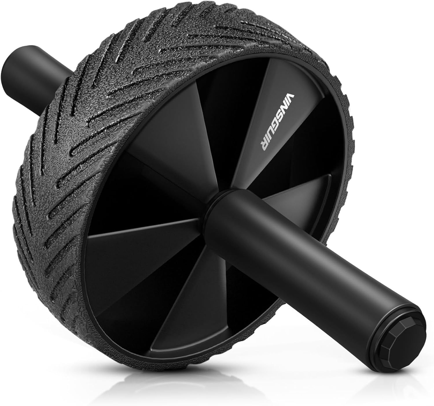 Displays the core ab roller exercise wheel product clearly on a white background, showing its textured tire design and dual handle construction to help shoppers understand what they are purchasing.