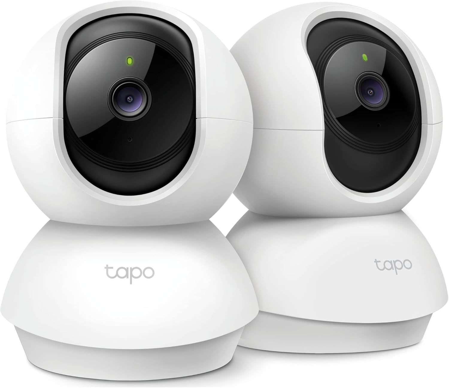 Shows two identical security cameras to communicate that this is a multi-pack purchase, allowing shoppers to see the product design and understand they are buying multiple units.