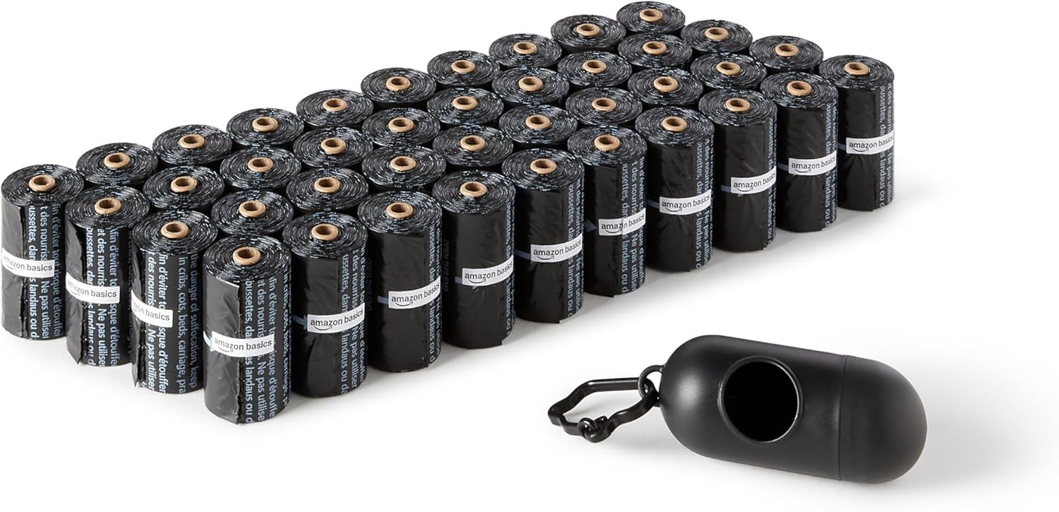 Displays the core product—a large multi-pack of dog waste bags with dispenser—to show the quantity and value included in the purchase. Shows the included dispenser accessory that complements the…