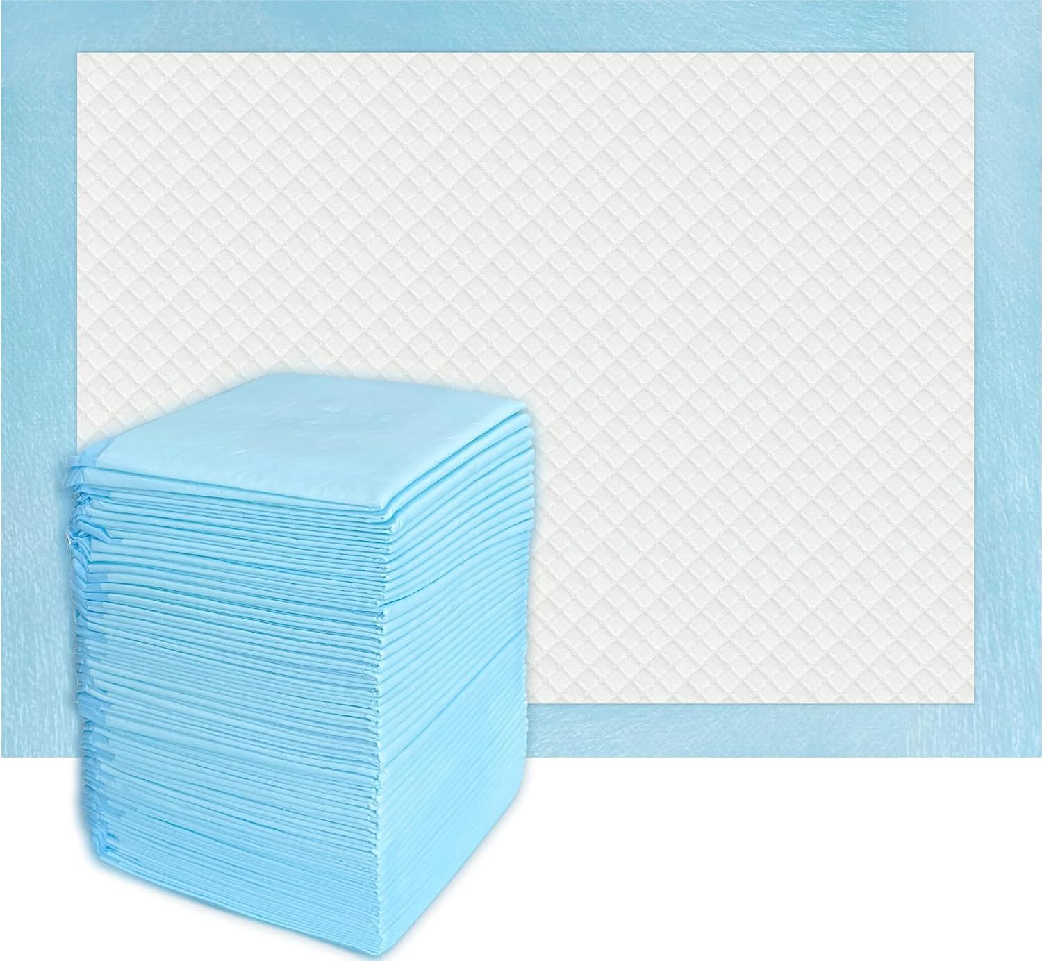 Shows the core product as a large stack of disposable pads to communicate the bulk quantity included in the purchase, reassuring shoppers they are getting substantial value.