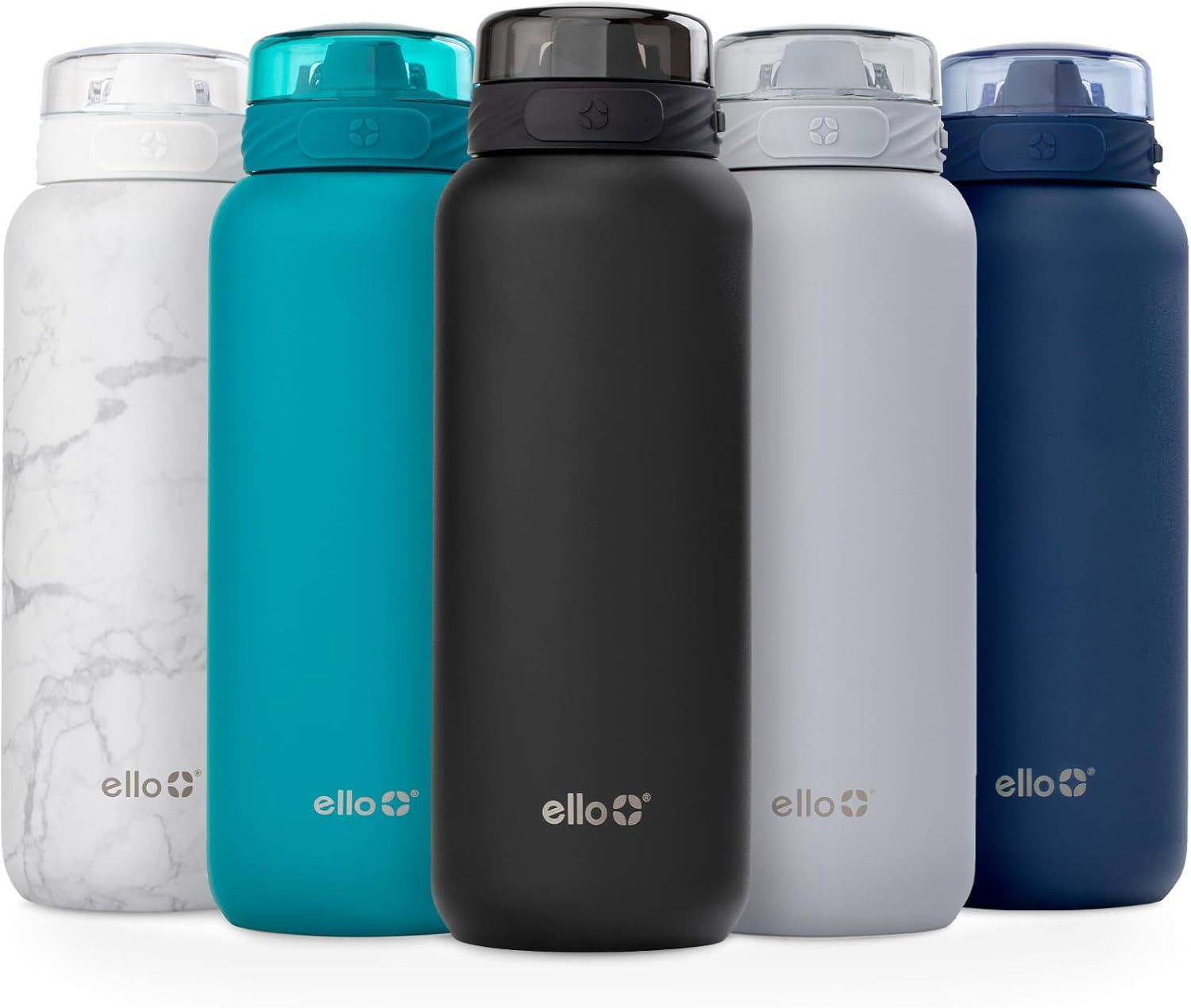 Displays the core product (water bottles) in a clean catalog-style presentation to show the shopper what they are purchasing. Shows multiple color options available for selection, allowing shoppers…