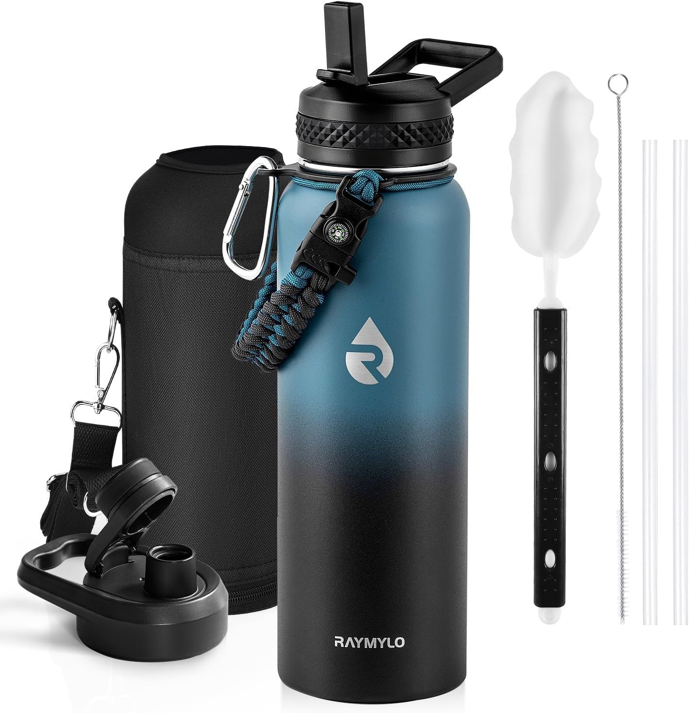 Displays the core product, a branded insulated water bottle with straw lid, clearly showing its design, color gradient, and logo to help shoppers understand what they are purchasing. Shows all…