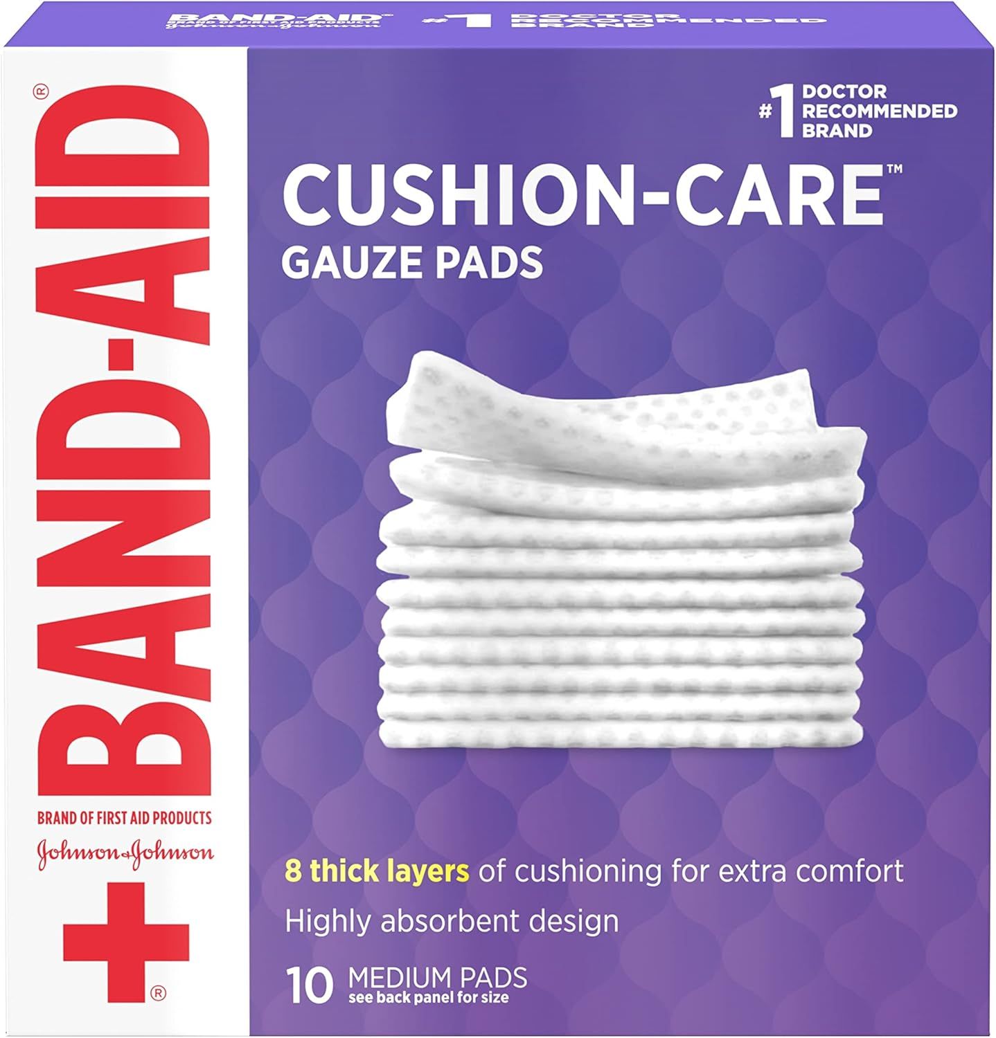 Shows the retail packaging to help shoppers identify the product on shelf and understand what they will receive, including brand recognition and product details. Displays the core product (gauze…