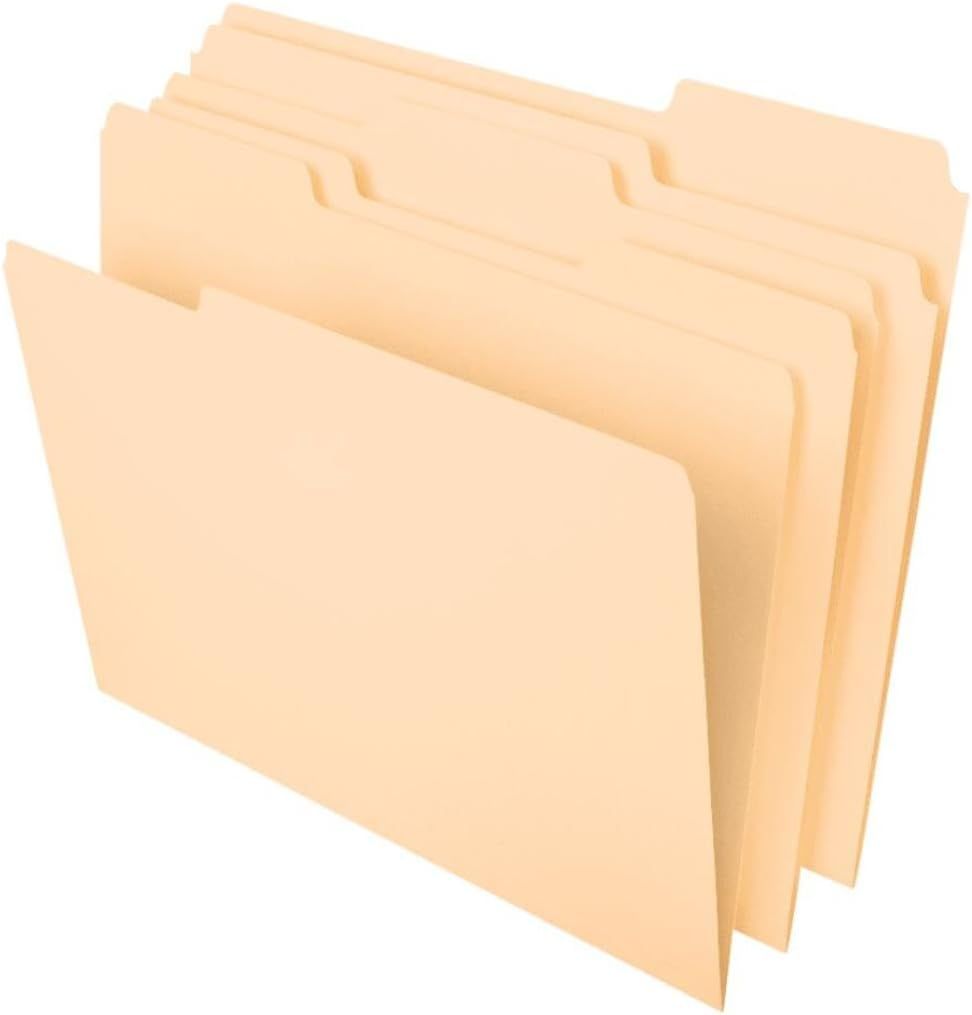 Shows the core product clearly on a white background to communicate what the buyer will receive - a set of manila file folders with tabs for organization.