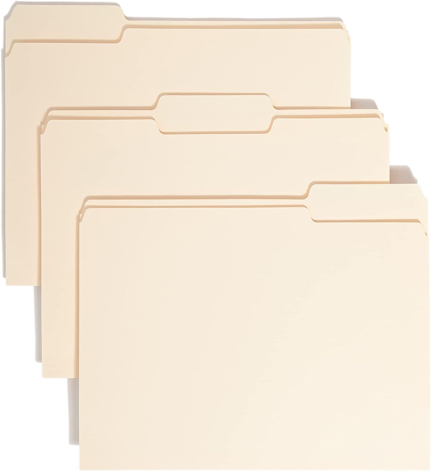 Shows the core product clearly - a set of manila file folders - allowing shoppers to see the quantity included and the classic folder design with tabs for organization.