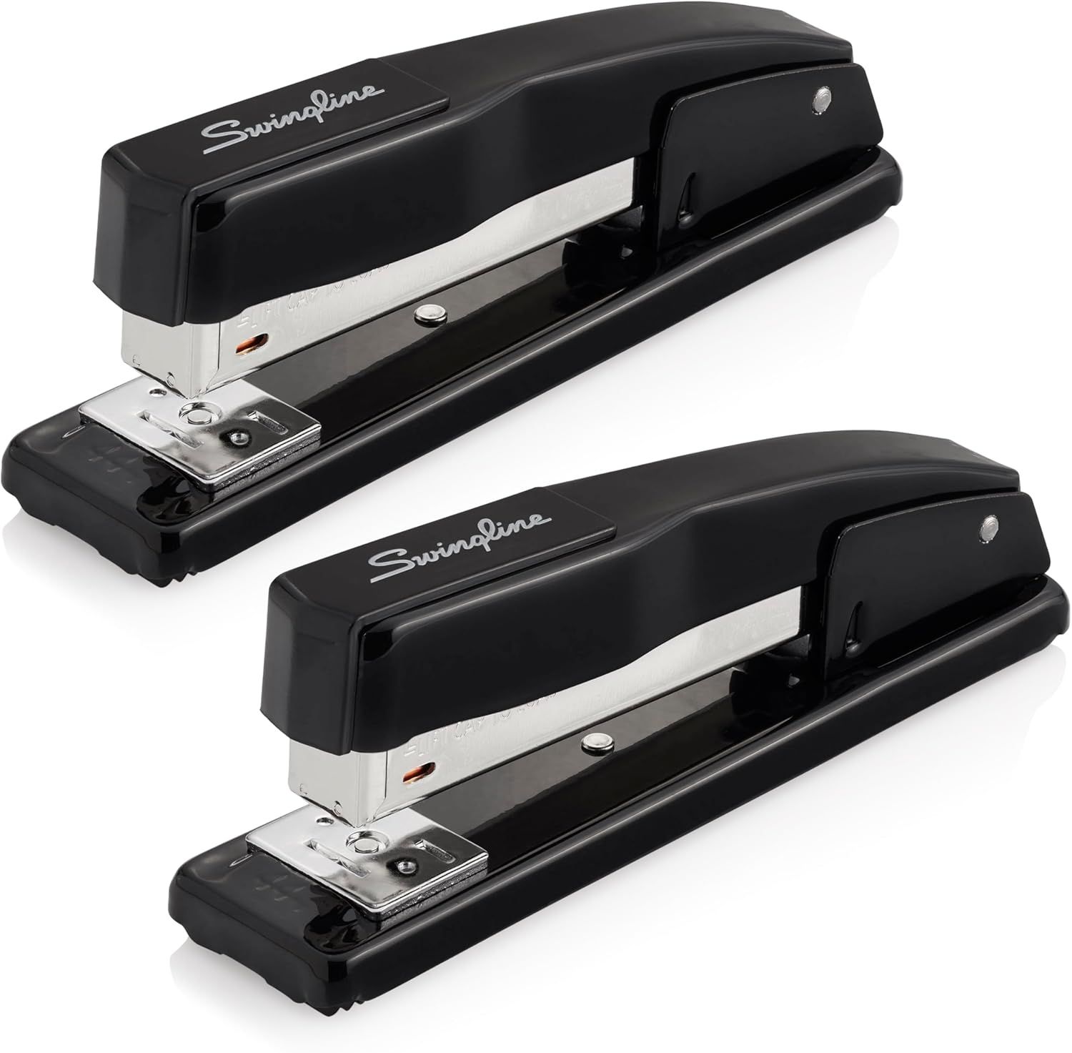 Shows two identical Swingline staplers in a clean catalog presentation to communicate this is a 2-pack purchase, allowing shoppers to clearly see the product design and branding.
