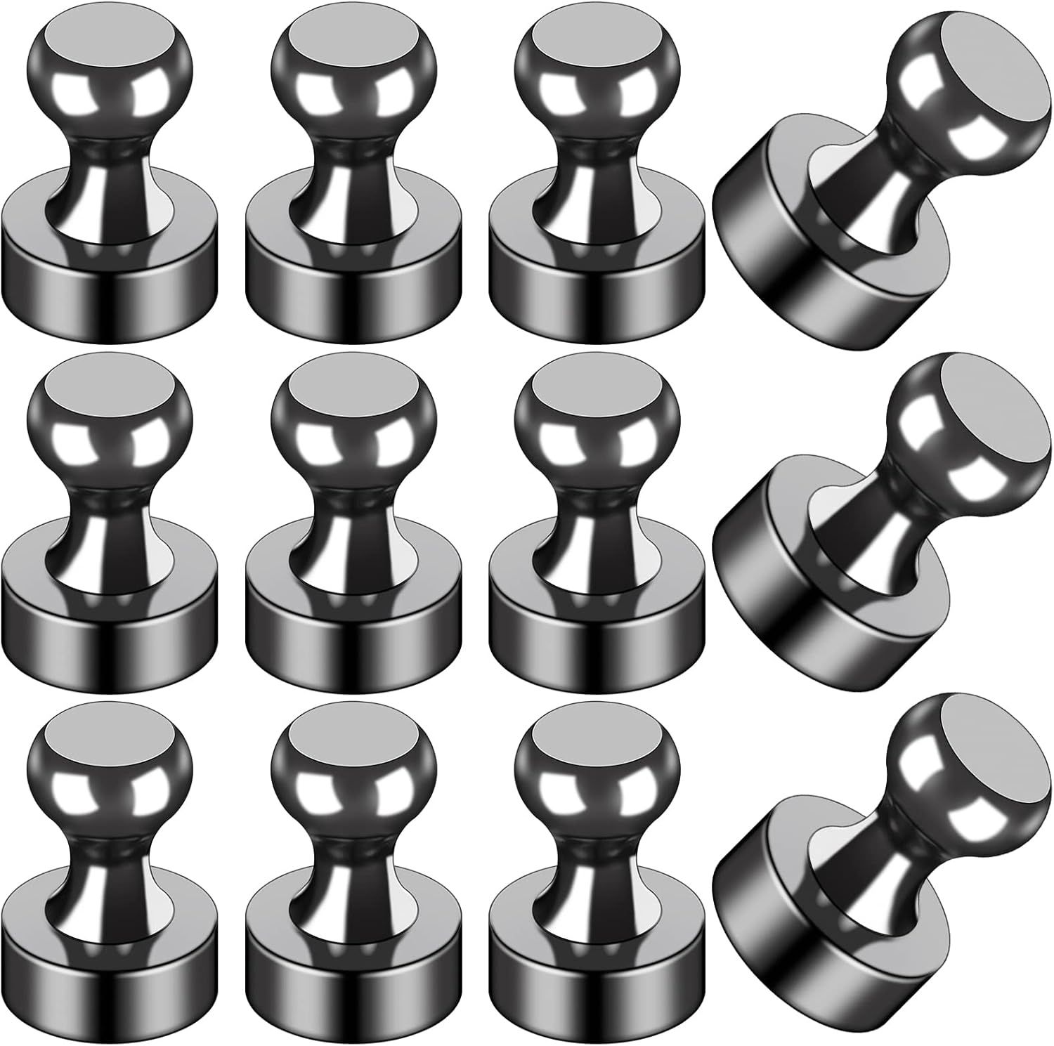 Shows the complete set of magnetic push pins included in the purchase, displaying both the quantity and the metallic finish to communicate value and quality.