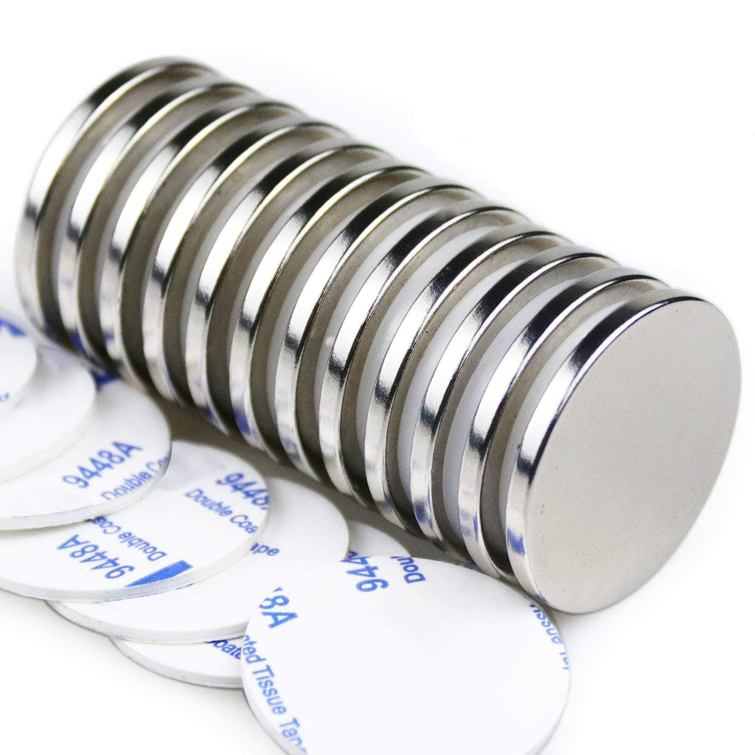 Shows the core product clearly - a set of metallic disc magnets with adhesive backing, allowing shoppers to see the quantity and quality of the items included in the purchase. Demonstrates that the…