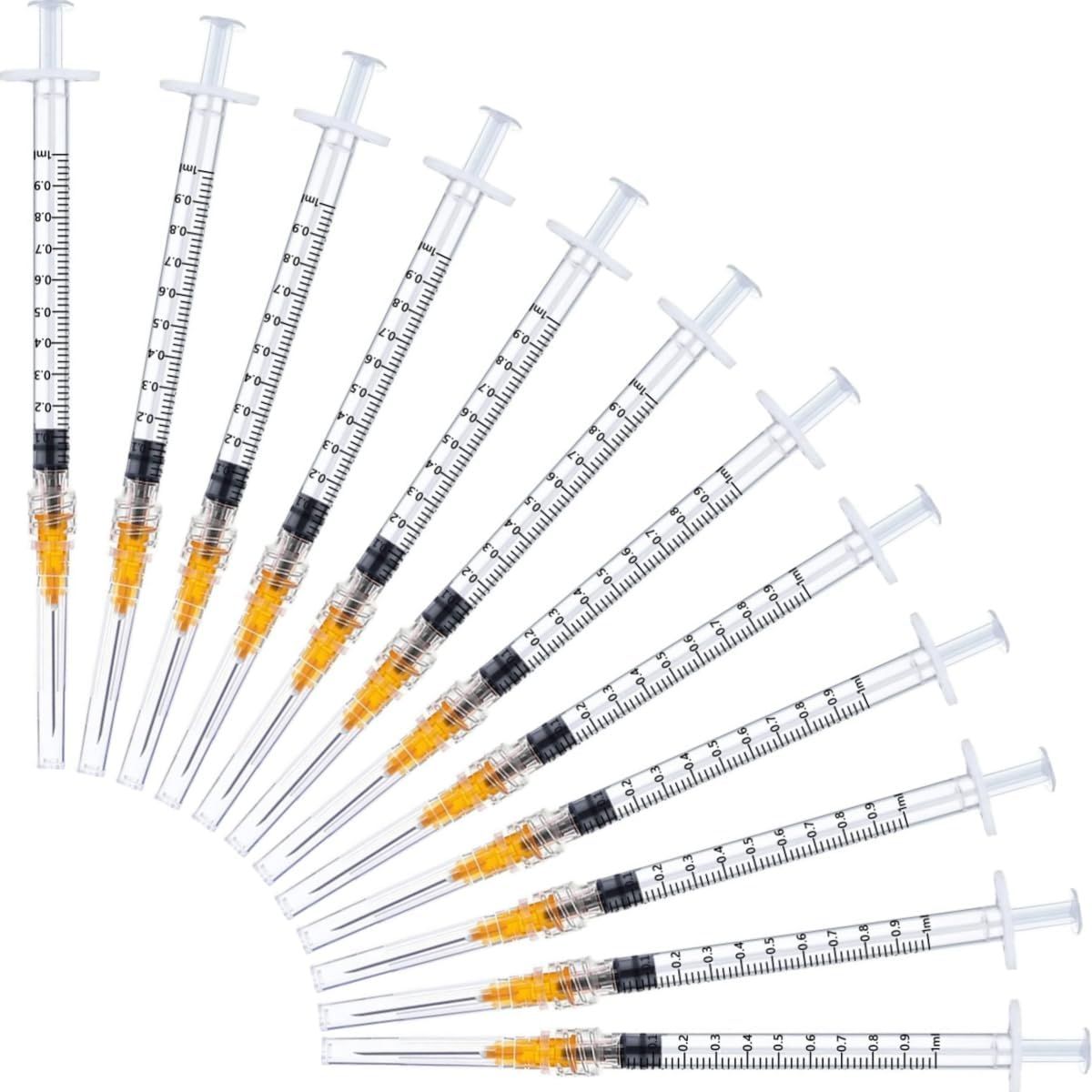 Shows the core product—a set of medical syringes in various sizes—clearly displaying the graduated measurement markings and size variety to help shoppers understand the range included in the…