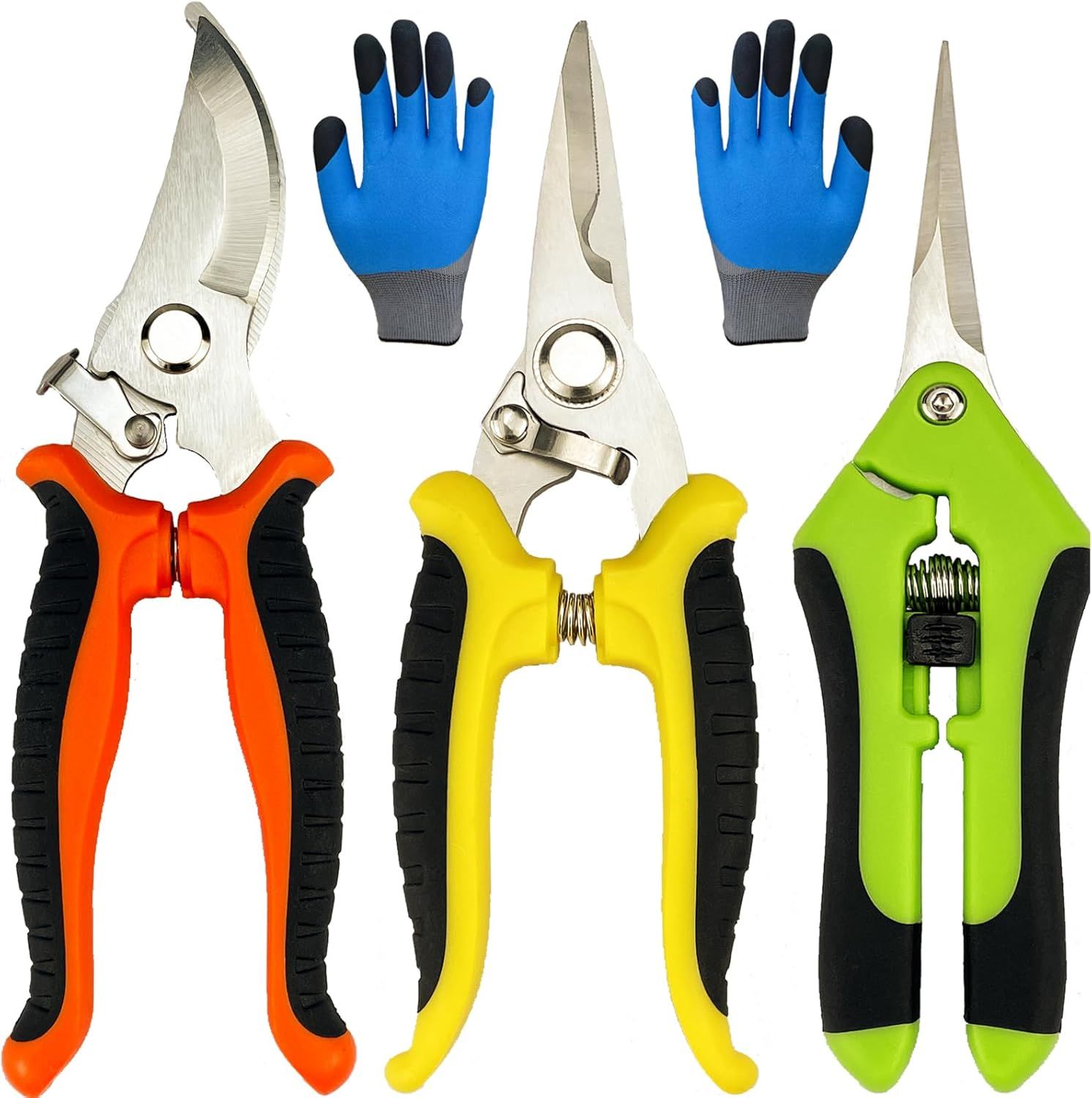 Displays the complete set of gardening tools and gloves included in the purchase, showing shoppers exactly what they will receive in a clear, catalog-style presentation. Shows all the included…