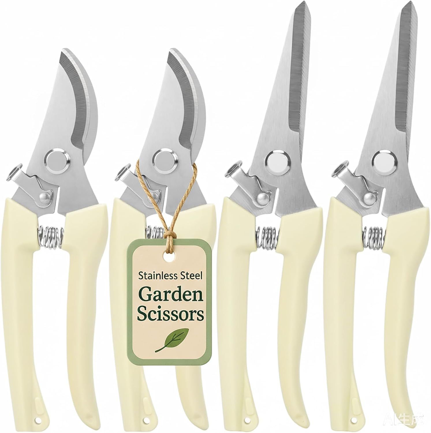 Shows the different blade configurations available in the set, allowing shoppers to see the variety of cutting options included for different gardening tasks. Displays the product tag to communicate…