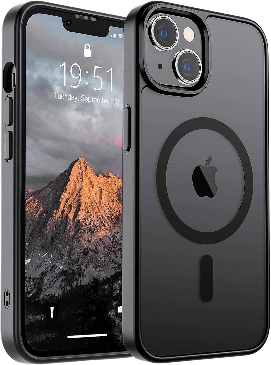 Shows the phone case product clearly from front and back angles to communicate its design, fit, and MagSafe compatibility feature for iPhone users. Demonstrates the case's MagSafe charging…