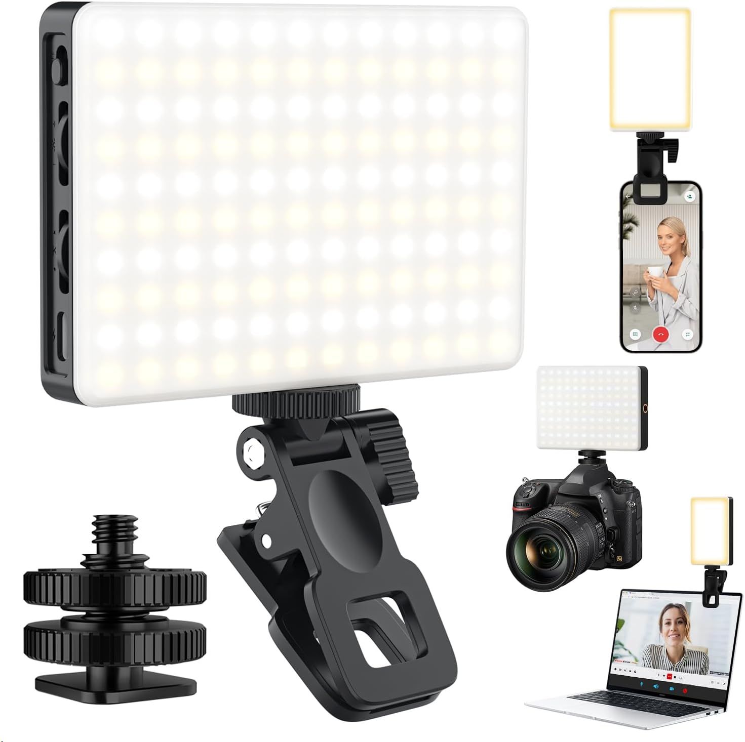 Displays the core product, an LED light panel with adjustable mounting hardware, to show shoppers exactly what they will receive. Demonstrates how the light can be used in various scenarios…