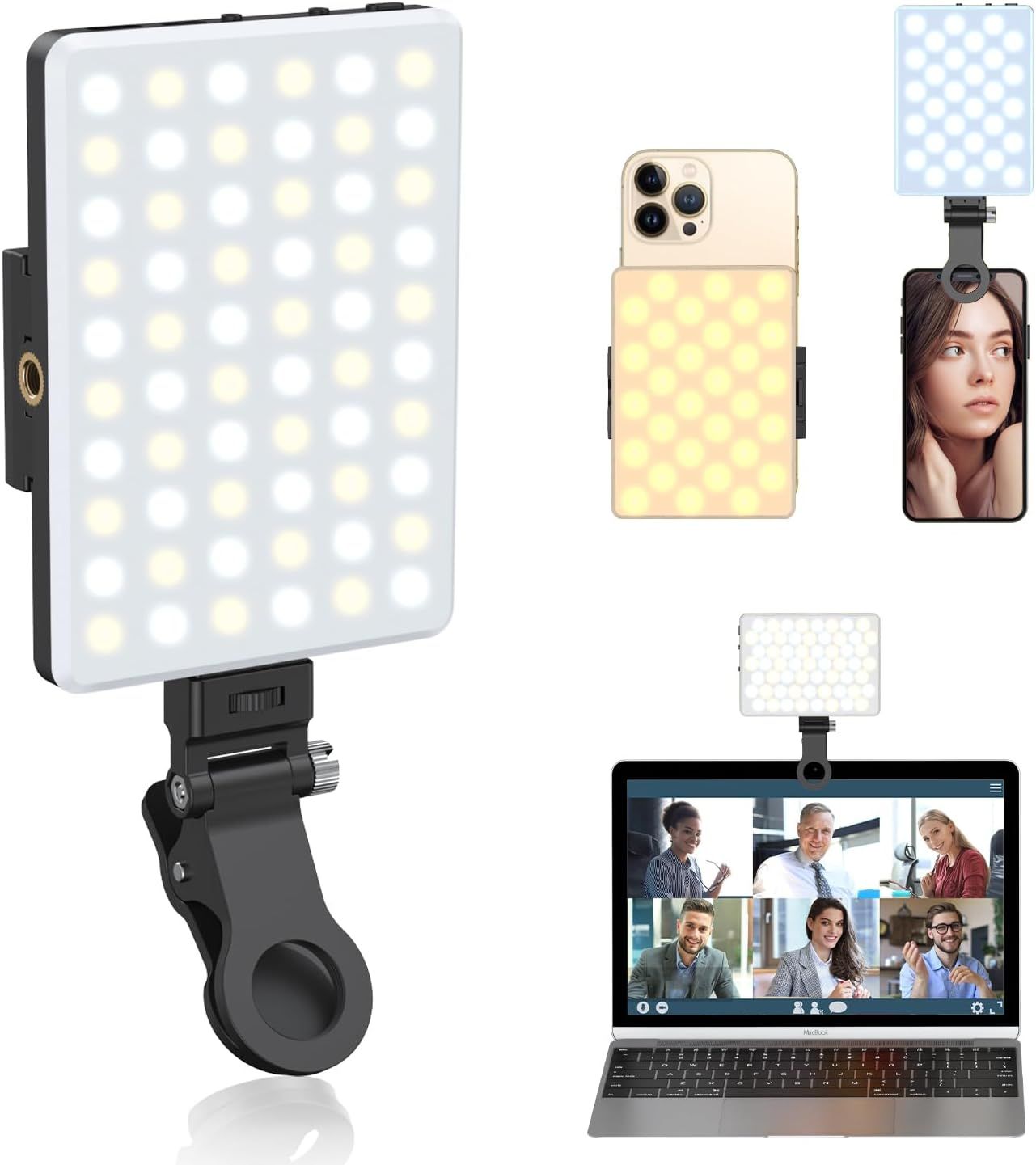 Shows the core product, an LED video light panel with mounting clip, clearly displaying its design and form factor to help shoppers understand what they are purchasing. Demonstrates how the LED…