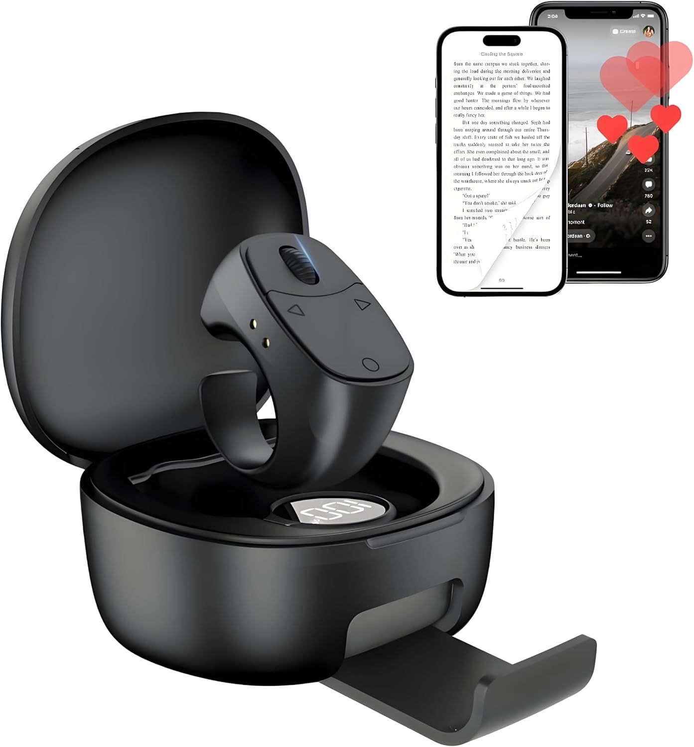 Shows the core product - a wireless presentation mouse with its charging case - clearly displaying the device's ergonomic design, control buttons, and storage solution to help shoppers understand…