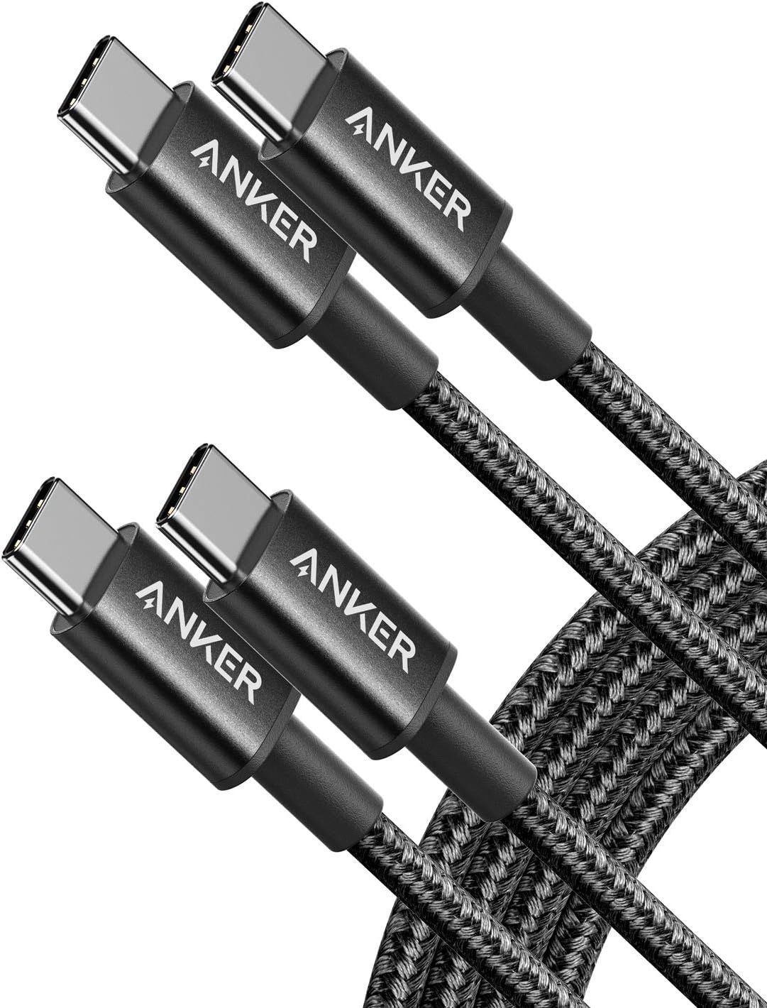 Displays the core product—two USB-C charging cables with braided construction and metal connectors—to communicate quality, durability, and the included quantity to the shopper.