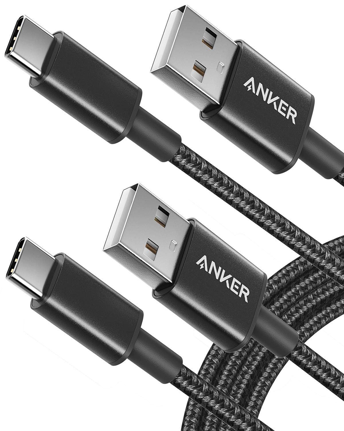 Shows the core product clearly—two Anker USB-C to USB-A charging cables with braided construction—to communicate quality, durability, and brand trust.