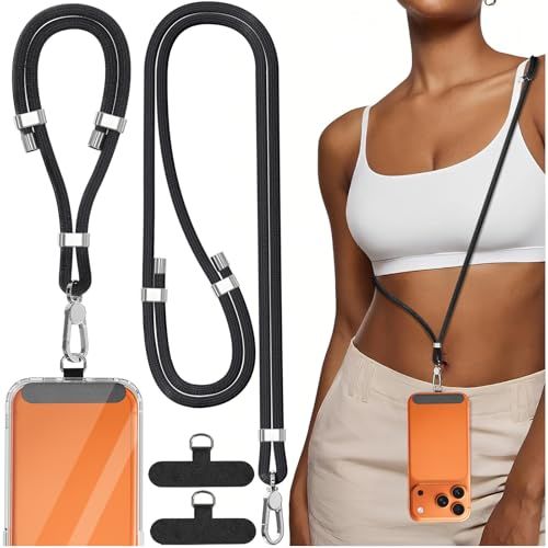 Shows the complete phone lanyard product with all included components and demonstrates how it looks when worn, helping shoppers understand what they will receive and how to use it. Demonstrates how…