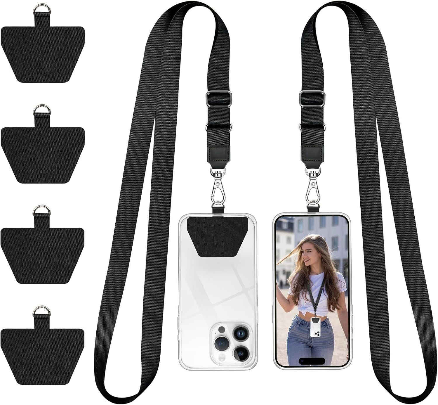 Shows the core product - a phone lanyard strap with attachment system - clearly displayed to help shoppers understand what they are purchasing and how it attaches to phones. Demonstrates that the…