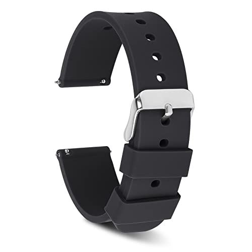 Displays the core product, a black silicone watch band with metal buckle, in a clean catalog style to show shoppers exactly what they will receive.