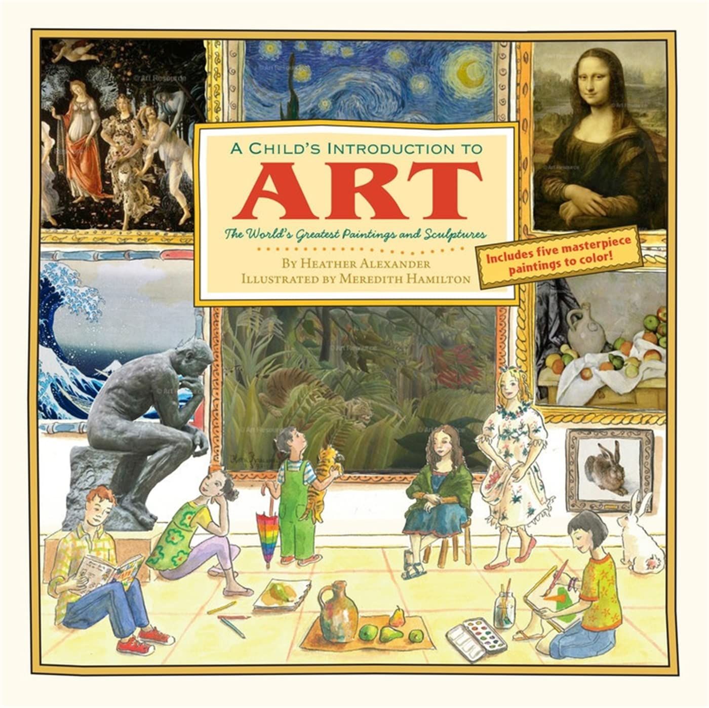 Displays the book cover clearly to show shoppers the product they are purchasing, featuring famous artworks and the title to communicate its educational value for children. Uses a promotional badge…