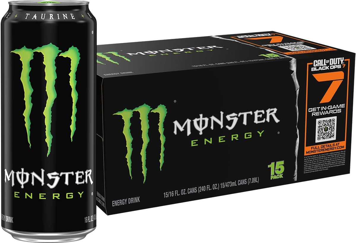 Shows the Monster Energy drink product in both single-can and multi-pack formats to communicate what the buyer receives and help them understand the packaging options available. Displays the retail…